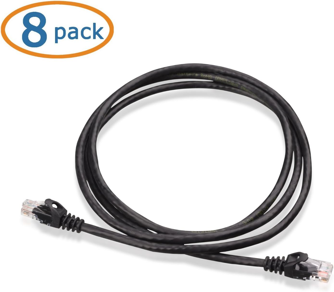 8-Pack Snagless Cat 5e Ethernet Cable - 5ft, Gigabit Cat5e Cable, Cat5e Ethernet Cord, Black - Image 2