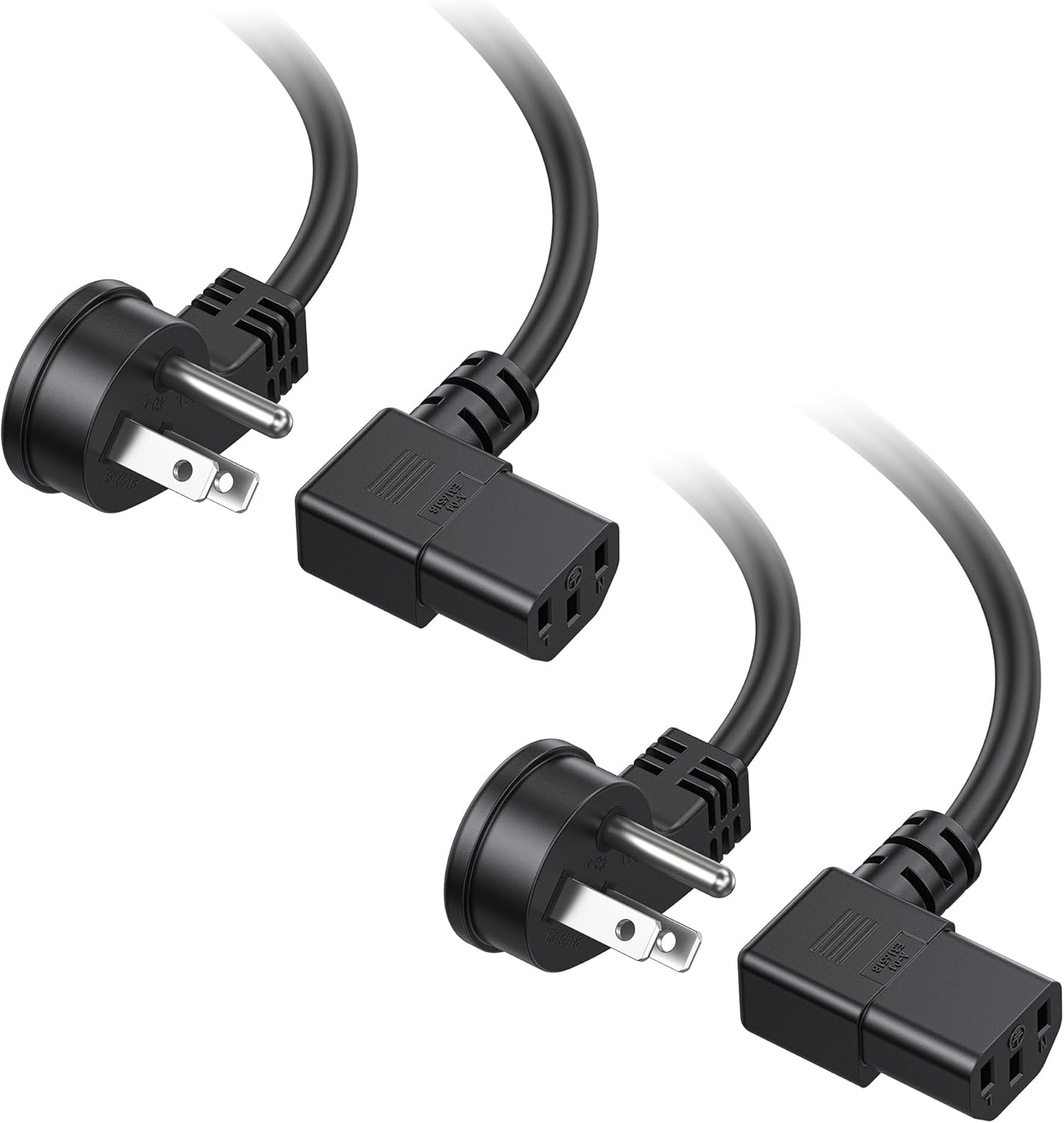 2-Pack 16 AWG Low Profile Right Angle Power Cord, 90 Degree Power Cord, 6 Feet (NEMA 5-15P to Angled IEC C13) - Image 1