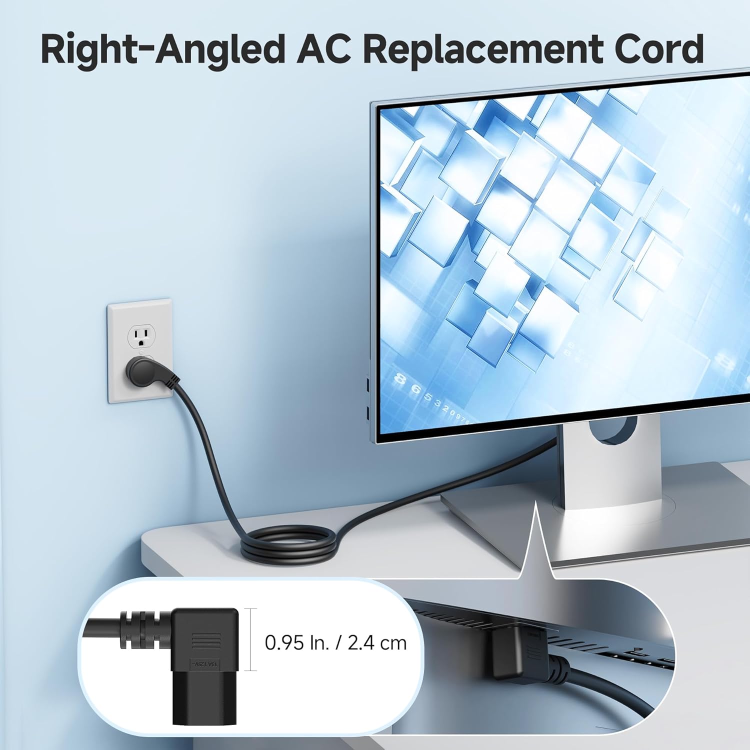 2-Pack 16 AWG Low Profile Right Angle Power Cord, 90 Degree Power Cord, 6 Feet (NEMA 5-15P to Angled IEC C13) - Image 2