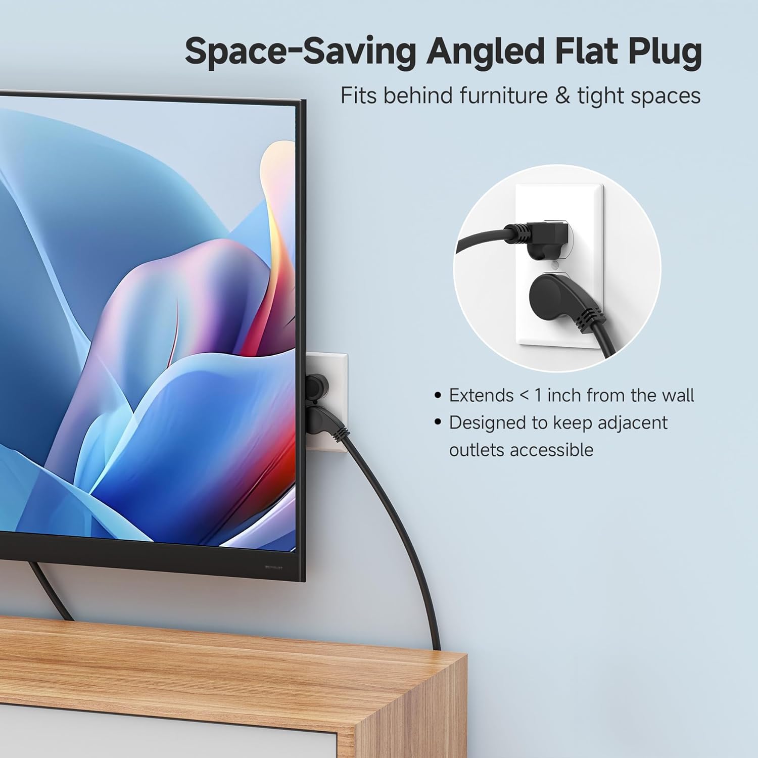 2-Pack 16 AWG Low Profile Right Angle Power Cord, 90 Degree Power Cord, 6 Feet (NEMA 5-15P to Angled IEC C13) - Image 3