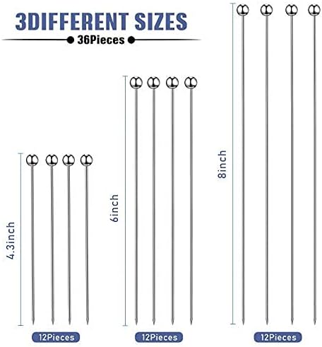 36 Pieces Cocktail Picks Stainless Steel Martini Picks 4, 6, 8, Inch Stainless Steel Appetizer Drink Sticks Cocktail Toothpicks for Hamburger Birthday Party Home Bar - Image 2