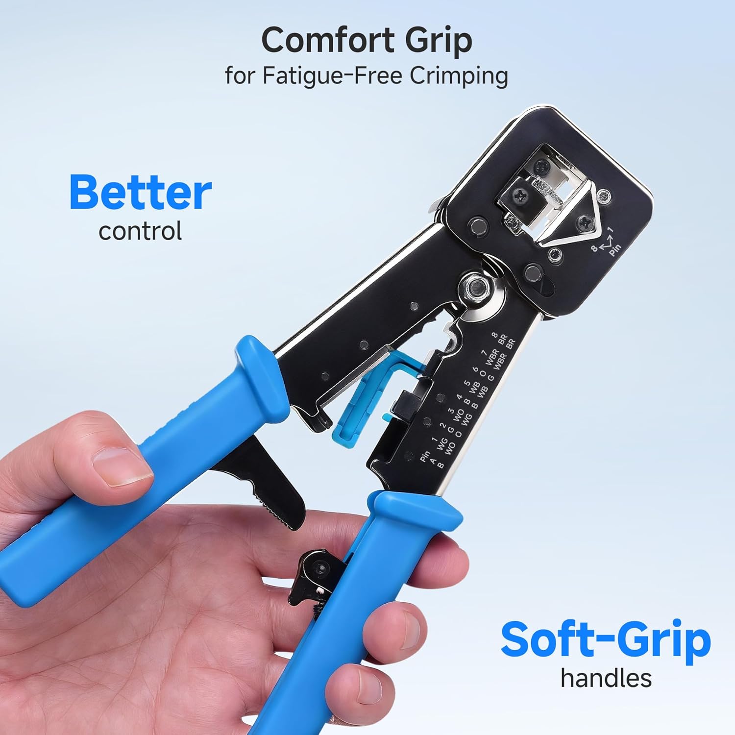 Modular RJ45 Crimp Tool for Pass-Through Connectors (Pass-Through Ethernet Crimper) with Built-in Wire Cutter and Stripper - 10-Pack Cat6 RJ45 Connectors Included - Image 5