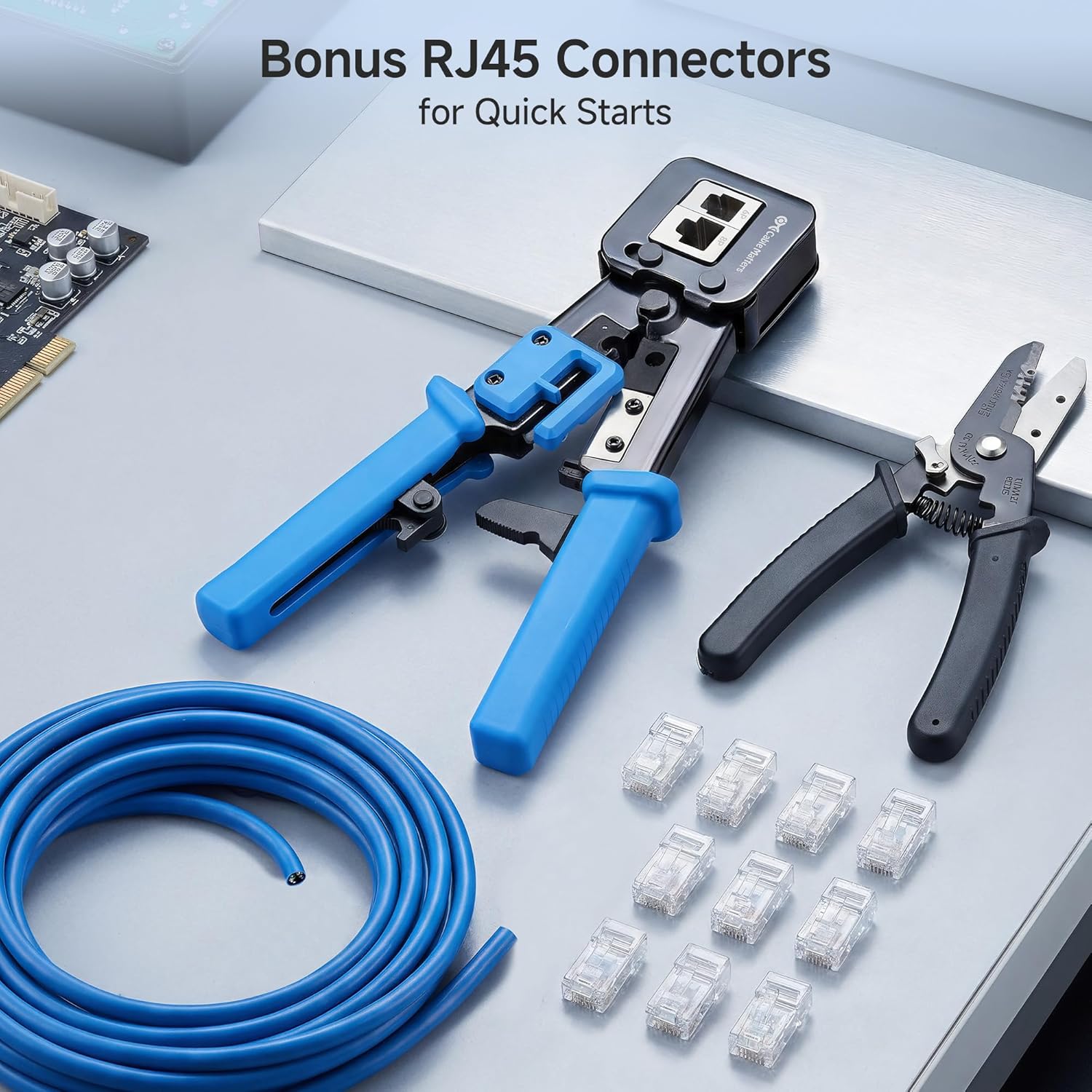 Modular RJ45 Crimp Tool for Pass-Through Connectors (Pass-Through Ethernet Crimper) with Built-in Wire Cutter and Stripper - 10-Pack Cat6 RJ45 Connectors Included - Image 7