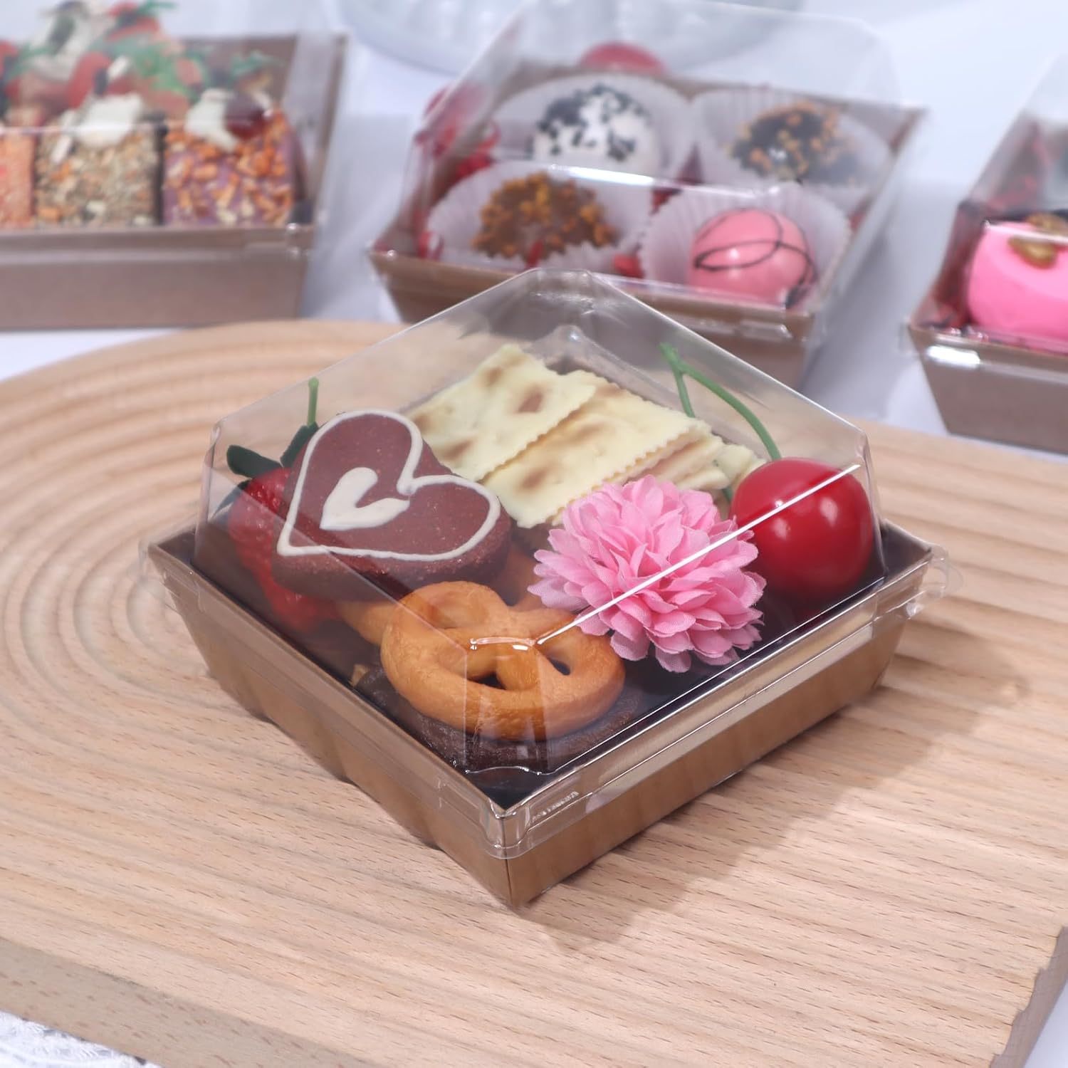 100Pack 4x4x2.5 Inches Charcuterie Boxes with Clear Lids - Bakery, Chocolate Covered Strawberries, Cupcake, Pie, Treat, Macaron Boxes for Christmas, Valentine's - Image 3