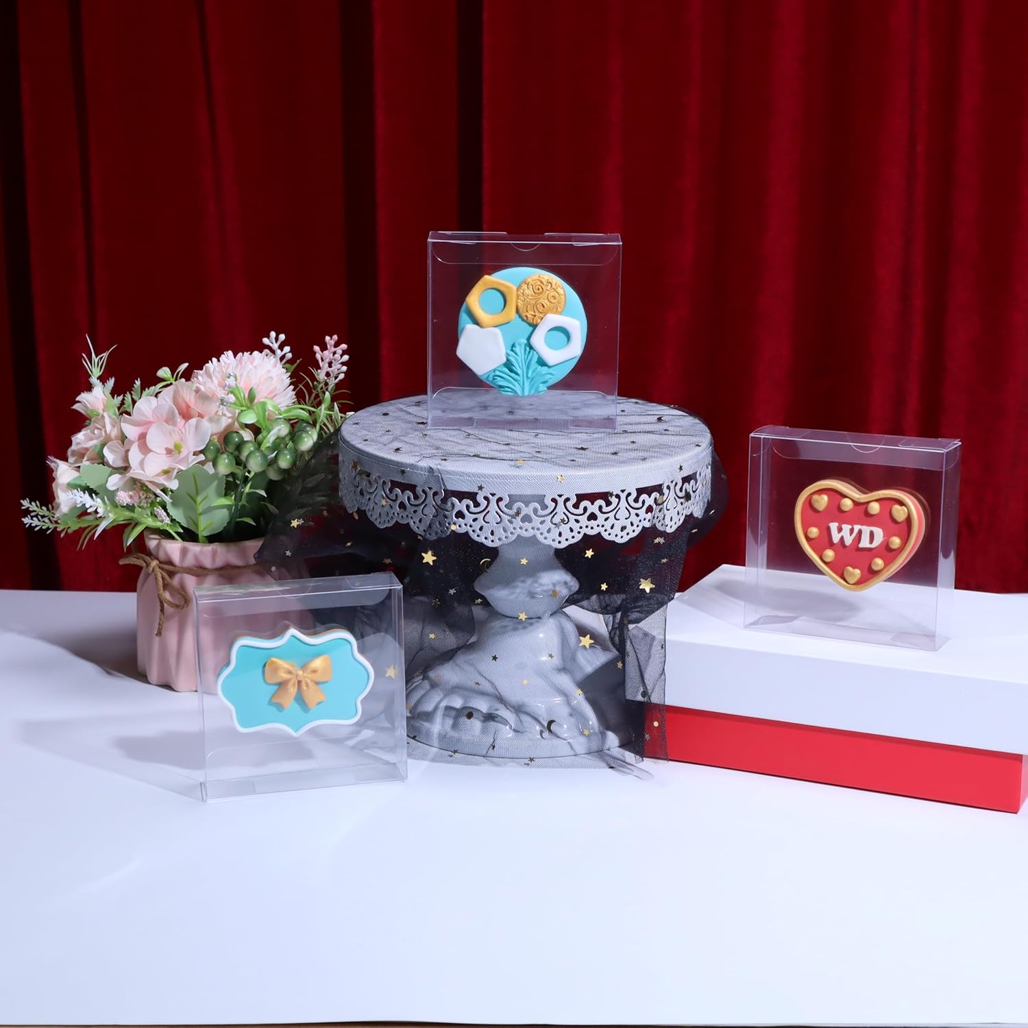 100Pcs Plastic Clear Single Treat Boxes with Full Window - 4x4x1.2inch, Dessert Box for Macarons, Donuts, Parties & Holidays - Image 2