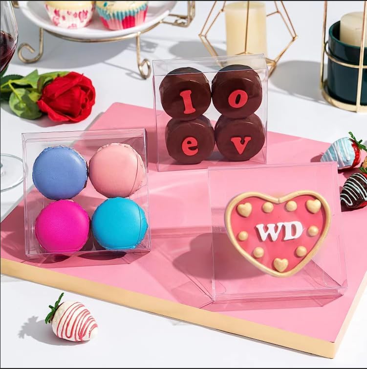 100Pcs Plastic Clear Single Treat Boxes with Full Window - 4x4x1.2inch, Dessert Box for Macarons, Donuts, Parties & Holidays - Image 4
