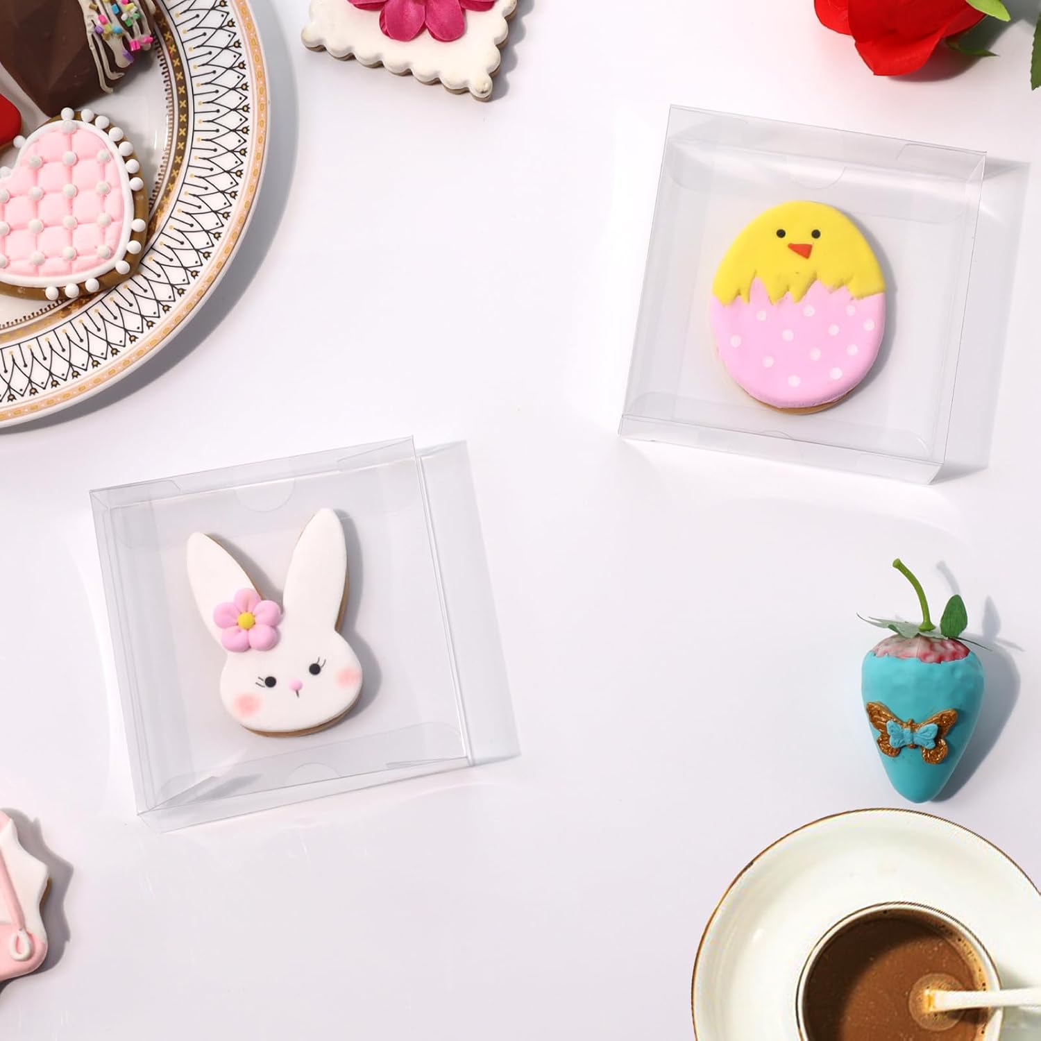 100Pcs Plastic Clear Single Treat Boxes with Full Window - 4x4x1.2inch, Dessert Box for Macarons, Donuts, Parties & Holidays - Image 7