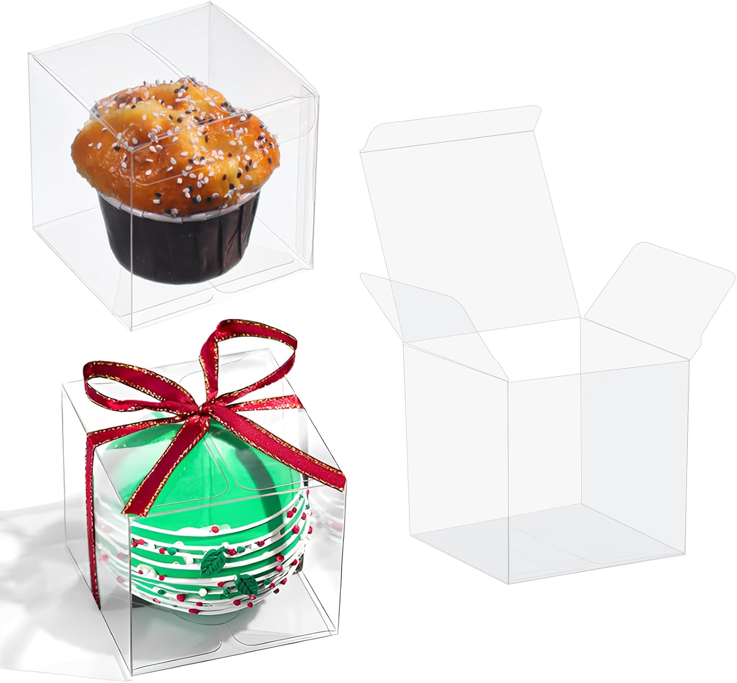 100Pack 3x3x3 Inch Clear Boxes for Hot Chocolate Bomb, Small Gifts, Bakery, Strawberries, Cupcake, Charcuterie, Christmas Party Favors - Image 1