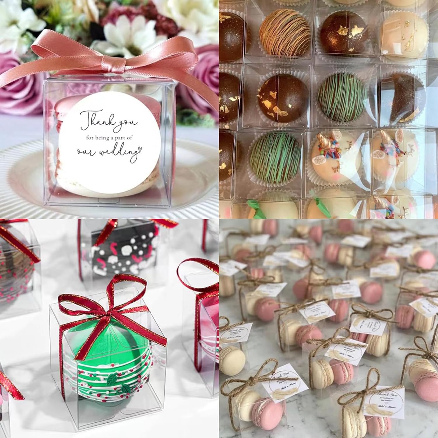 100Pack 3x3x3 Inch Clear Boxes for Hot Chocolate Bomb, Small Gifts, Bakery, Strawberries, Cupcake, Charcuterie, Christmas Party Favors - Image 7