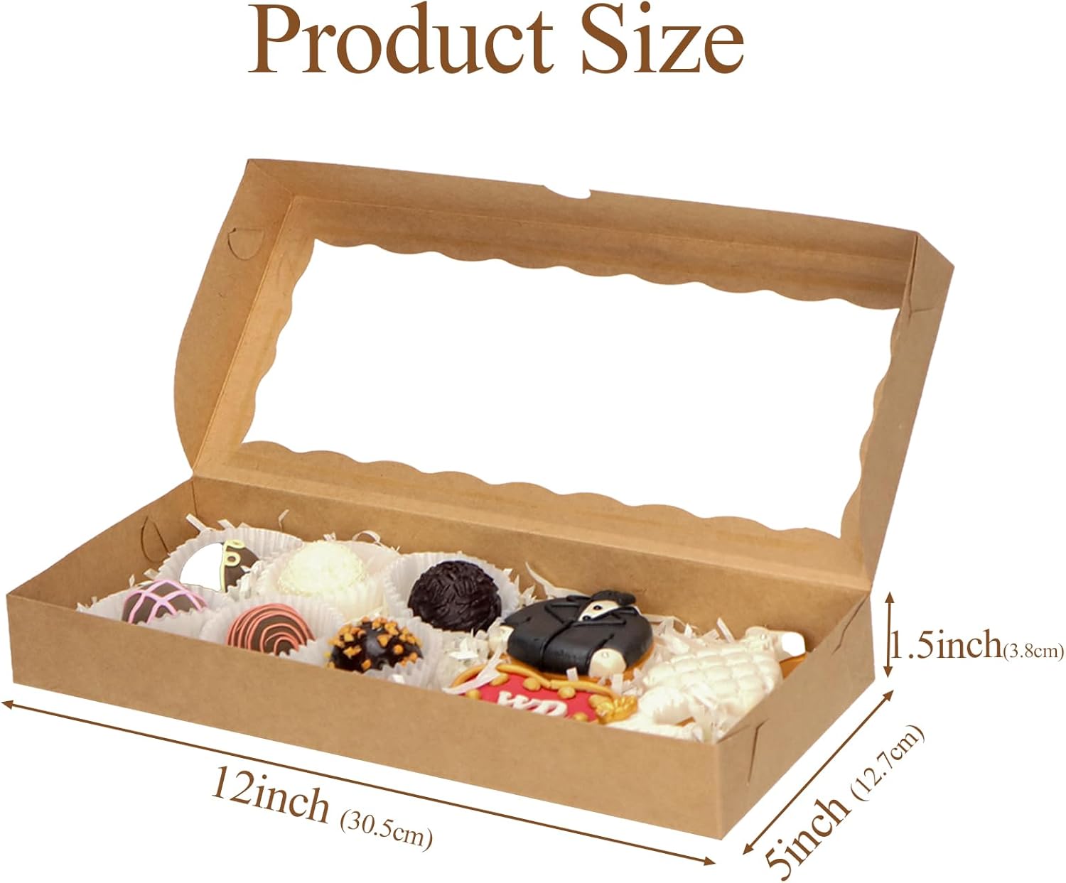 50pcs 12x5x1.5Inches Brown Cookies Boxes. with Window Bakery Boxes Chocolate Truffle Boxes Macaron Boxes Cakesickle Boxes Browines Treat Boxes for Christmas Valentine's Father's Mother's Day - Image 2