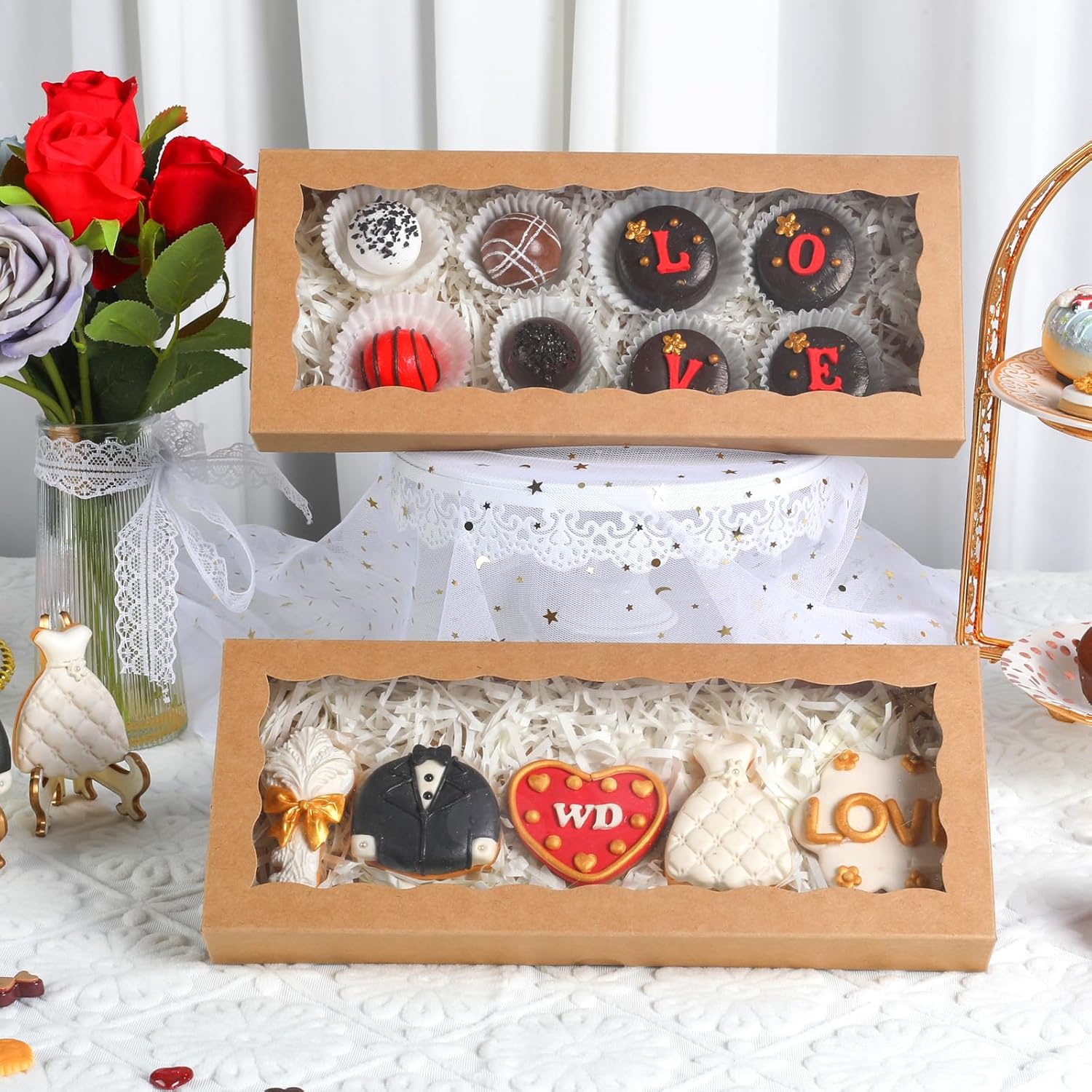 50pcs 12x5x1.5Inches Brown Cookies Boxes. with Window Bakery Boxes Chocolate Truffle Boxes Macaron Boxes Cakesickle Boxes Browines Treat Boxes for Christmas Valentine's Father's Mother's Day - Image 4