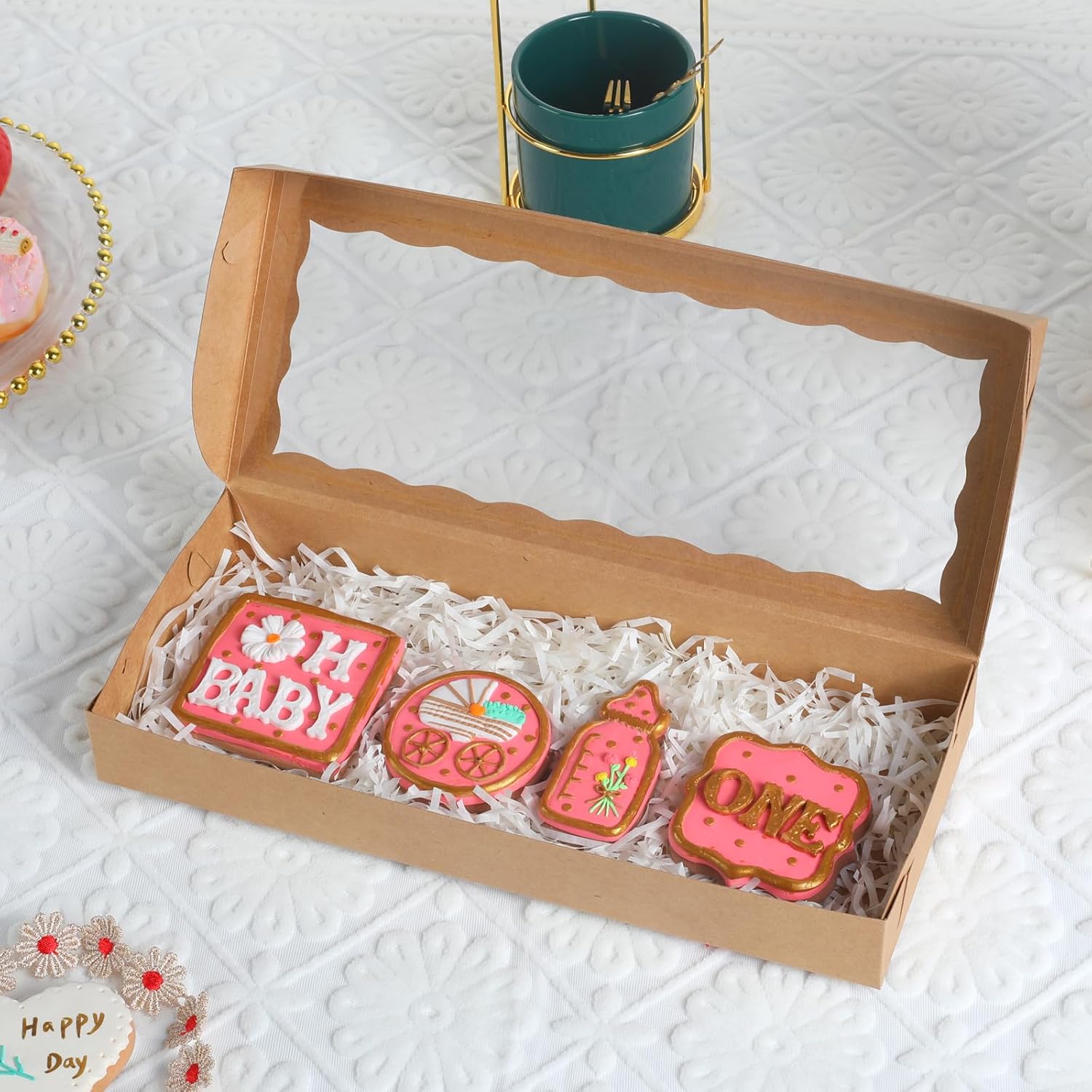 50pcs 12x5x1.5Inches Brown Cookies Boxes. with Window Bakery Boxes Chocolate Truffle Boxes Macaron Boxes Cakesickle Boxes Browines Treat Boxes for Christmas Valentine's Father's Mother's Day - Image 5
