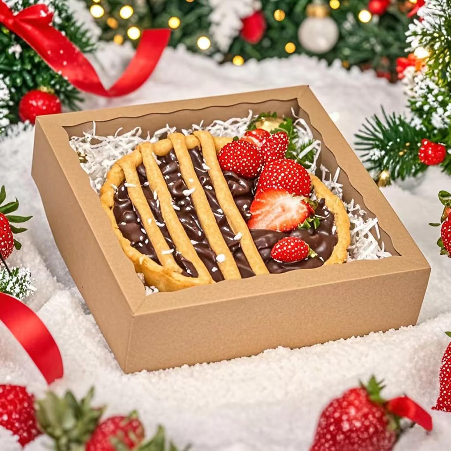 25 Pack 10x10x2.5 Inches Brown Window Bakery Boxes Pie Boxes - Pie, Cookies & Christmas Treats chocolate covered strawberries Heart hot chocolate bomb - Image 3