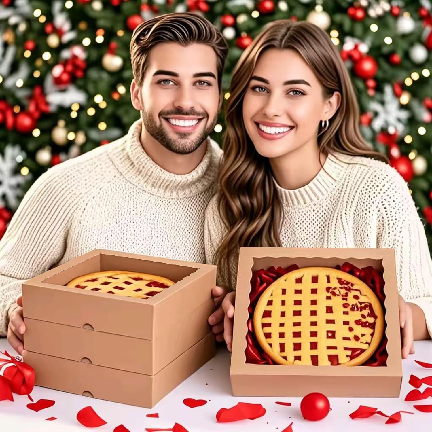 25 Pack 10x10x2.5 Inches Brown Window Bakery Boxes Pie Boxes - Pie, Cookies & Christmas Treats chocolate covered strawberries Heart hot chocolate bomb - Image 6