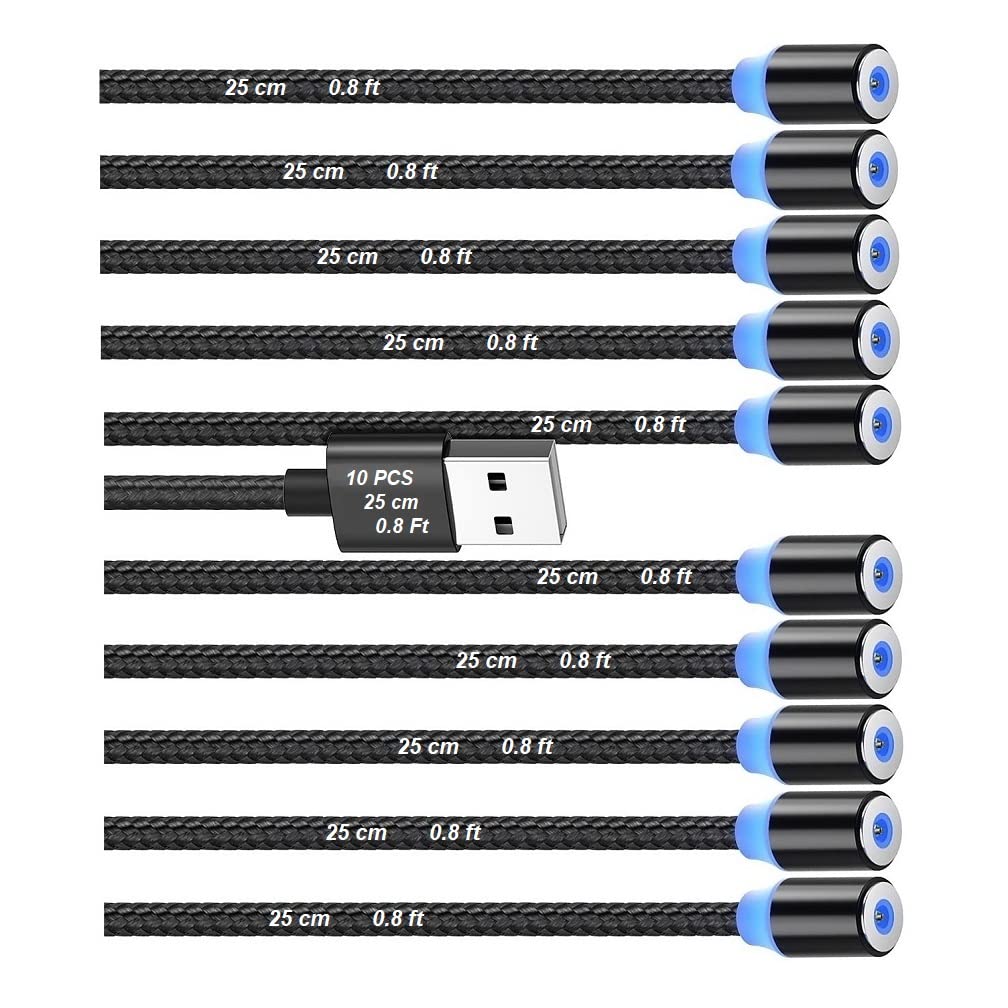 Magnetic Charging Cable 10pcs,Just Short USB Cables No Magnetic Charging Tips,[0.6~0.8ft/20~25cm,2.4 A Max) i Style Nylon Braid Cord,Compatibility Charger Station/Mobile Power&More Devices (Black) - Image 1