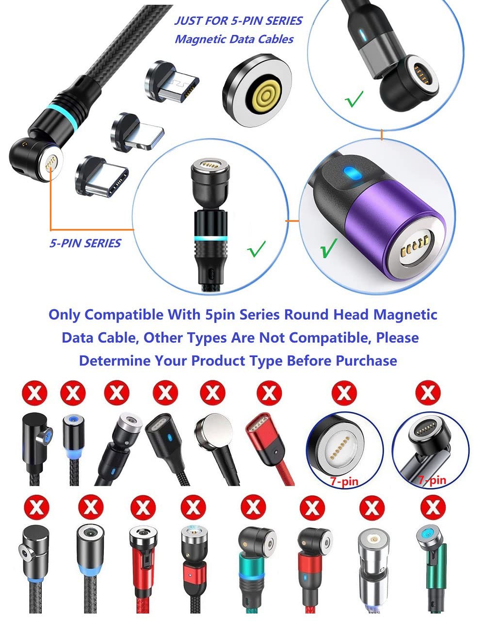 Magnetic Charging Tips 5pin Series,Type-c Tips 9Pack,Magnetic Type-C Tips,Just Charger Tips Without Magnetic Data Cable(Just 5pin USB-C Tips,9Pack) - Image 3