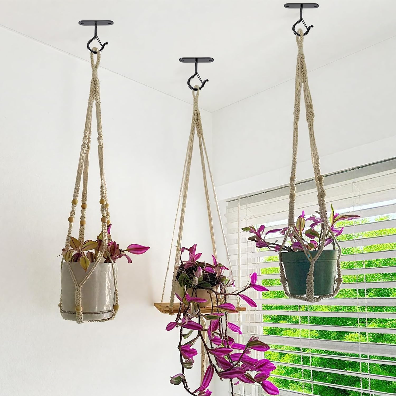 Heavy Duty Ceiling Hooks for Hanging Plants and String Lights, 2.36 Inch Plant Hook with Safety Latch, Ceiling Hanging Hook for Bird Feeders and Lanterns, Indoor Outdoor Use 40 lbs (Black, 6 Pcs) - Image 4