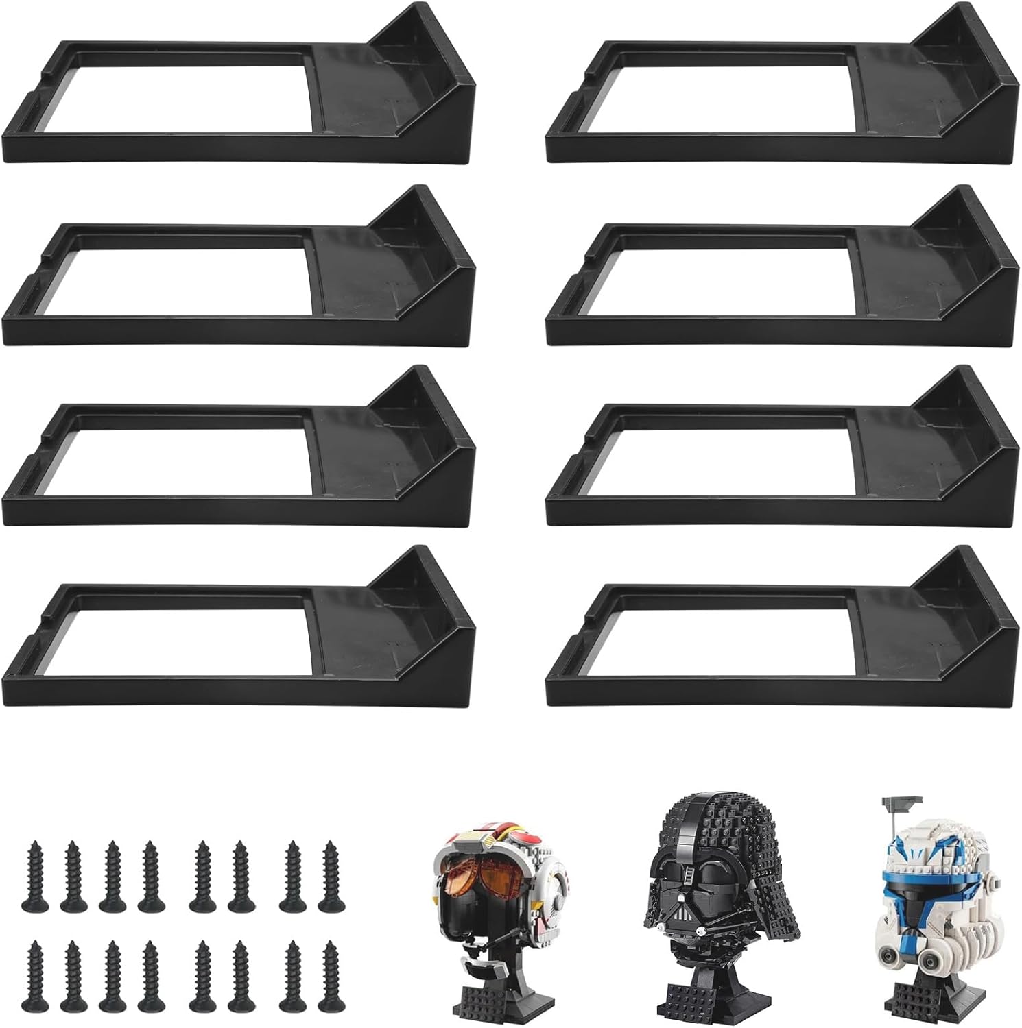 8 Pcs Black Wall Mount Display Stand Fits Lego Helmet, Wall Mount Display Shelf, Compatible with All Standard Lego Helmets, Boba Fett 75277/Tie Fighter Pilot 75274/Stormtrooper 75276 - Image 1