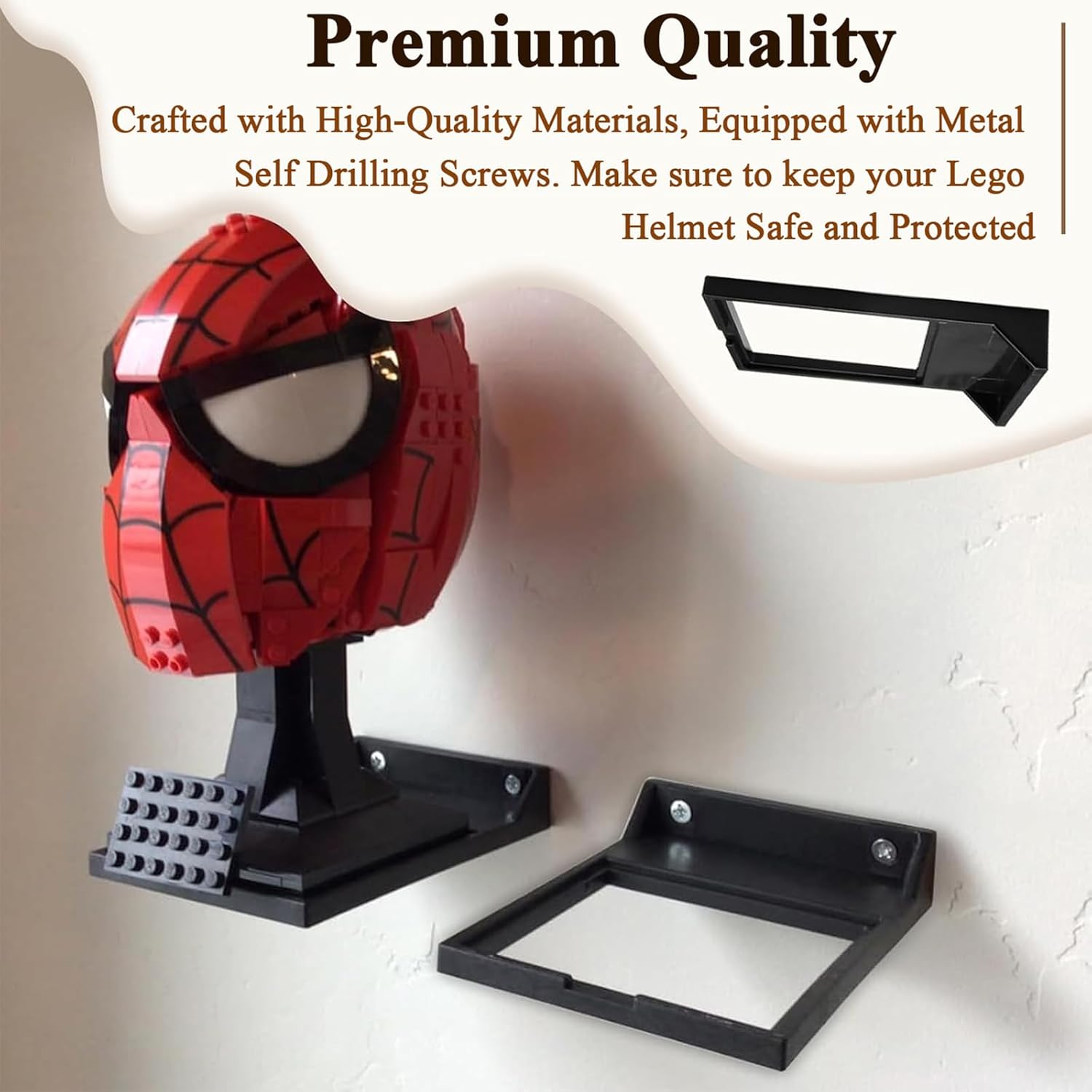 8 Pcs Black Wall Mount Display Stand Fits Lego Helmet, Wall Mount Display Shelf, Compatible with All Standard Lego Helmets, Boba Fett 75277/Tie Fighter Pilot 75274/Stormtrooper 75276 - Image 6