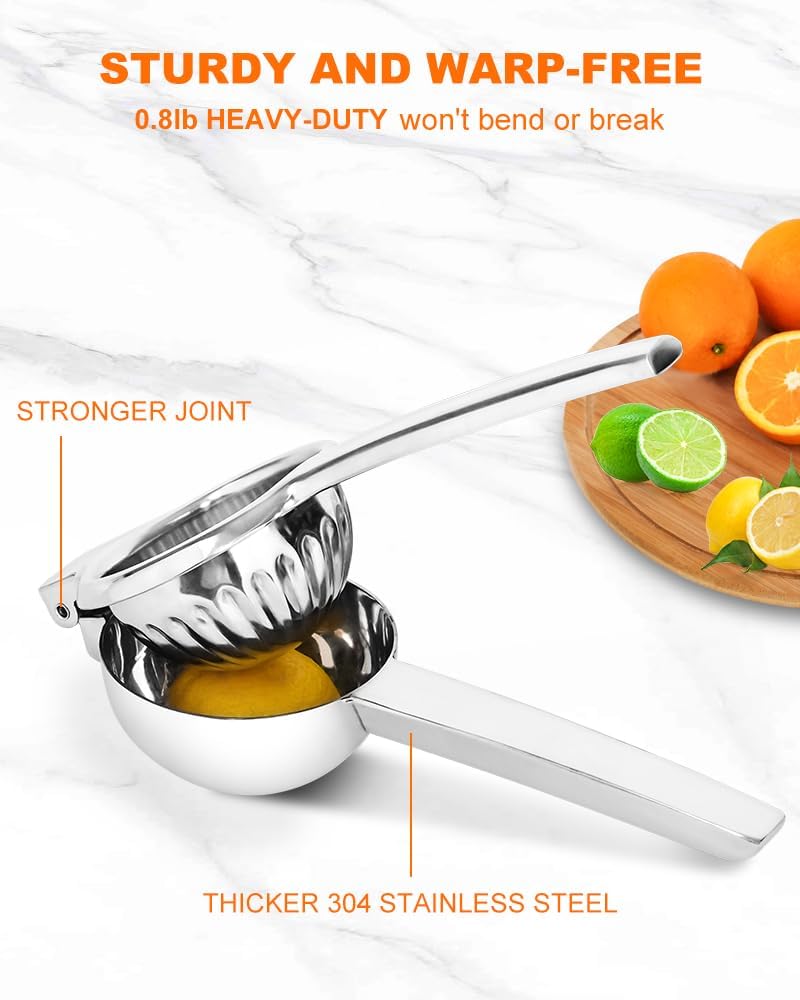Lemon Squeezer Juicer for Lime and Lemon, Heavy-Duty 304 Stainless Steel, High Juice Yield Manual Juicer, Ergonomic Handle, Dishwasher Safe - Image 2