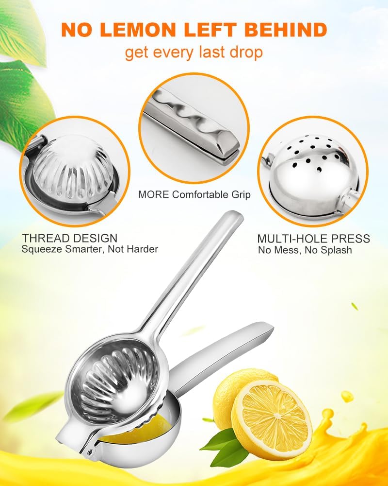 Lemon Squeezer Juicer for Lime and Lemon, Heavy-Duty 304 Stainless Steel, High Juice Yield Manual Juicer, Ergonomic Handle, Dishwasher Safe - Image 3