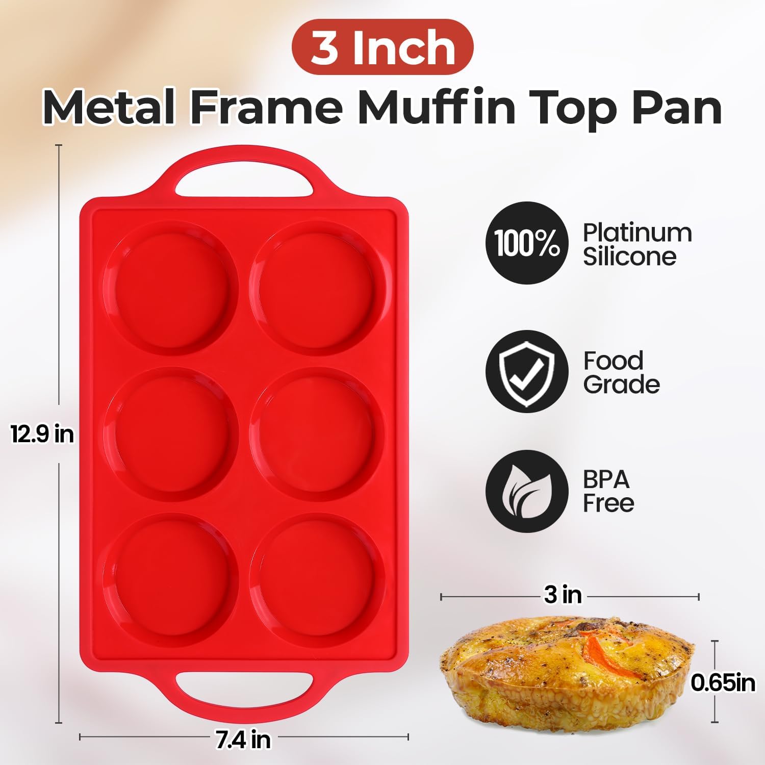 Silicone Muffin Top Pan & Metal Frame Round Egg Baking Pan - Image 2