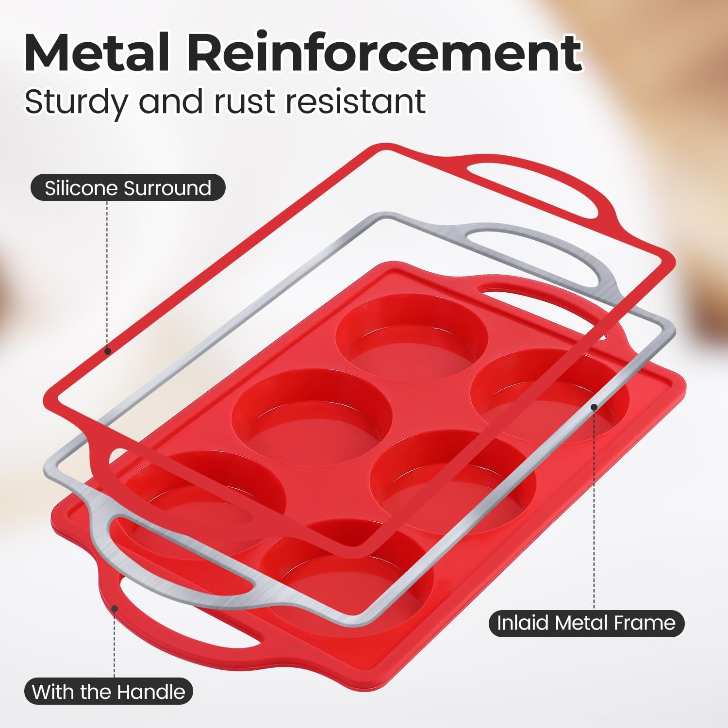 Silicone Muffin Top Pan & Metal Frame Round Egg Baking Pan - Image 4