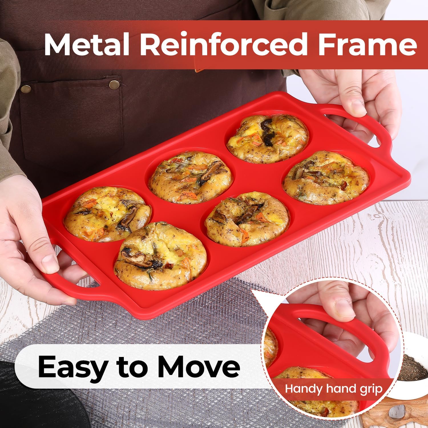 Silicone Muffin Top Pan & Metal Frame Round Egg Baking Pan - Image 6