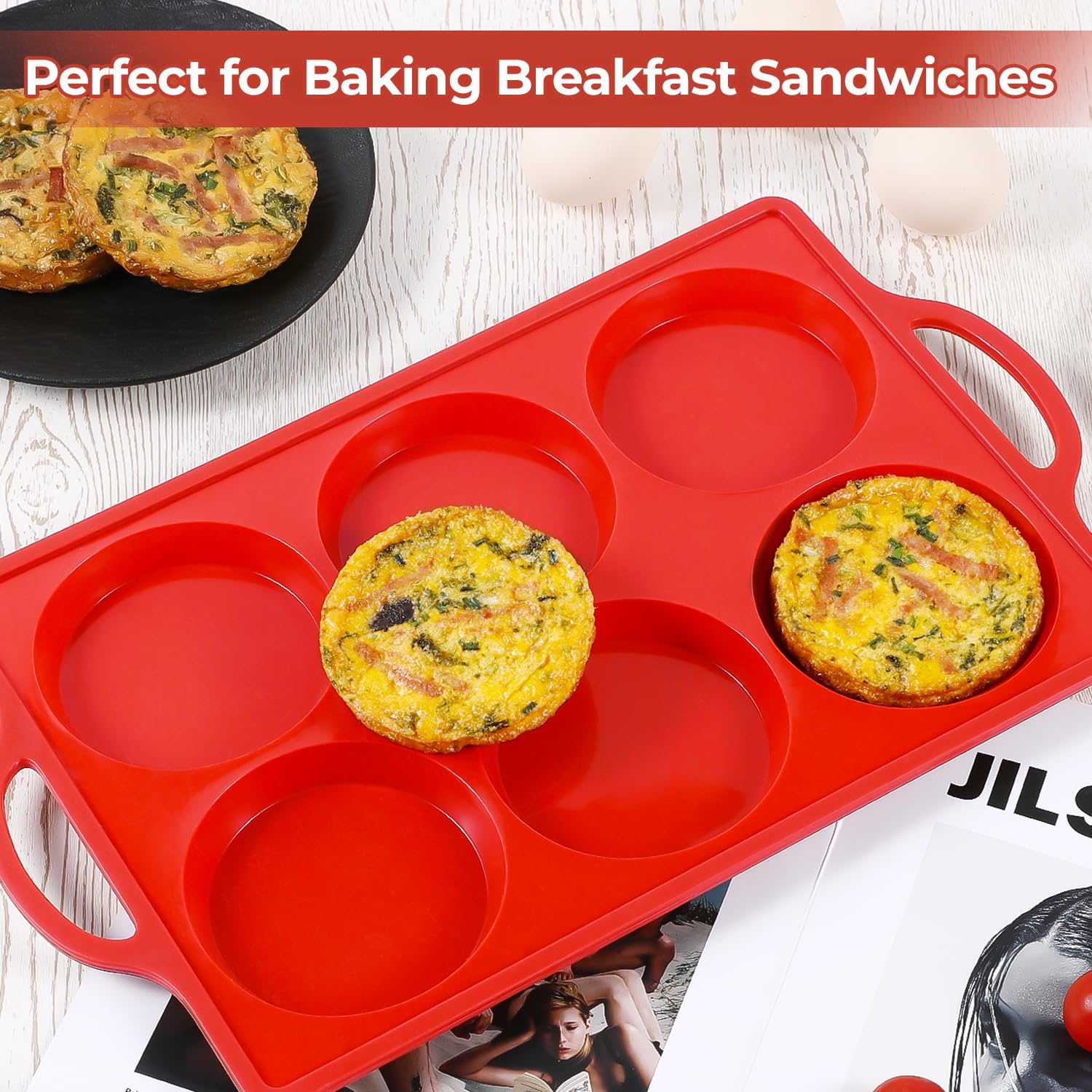 Silicone Muffin Top Pan & Metal Frame Round Egg Baking Pan - Image 8