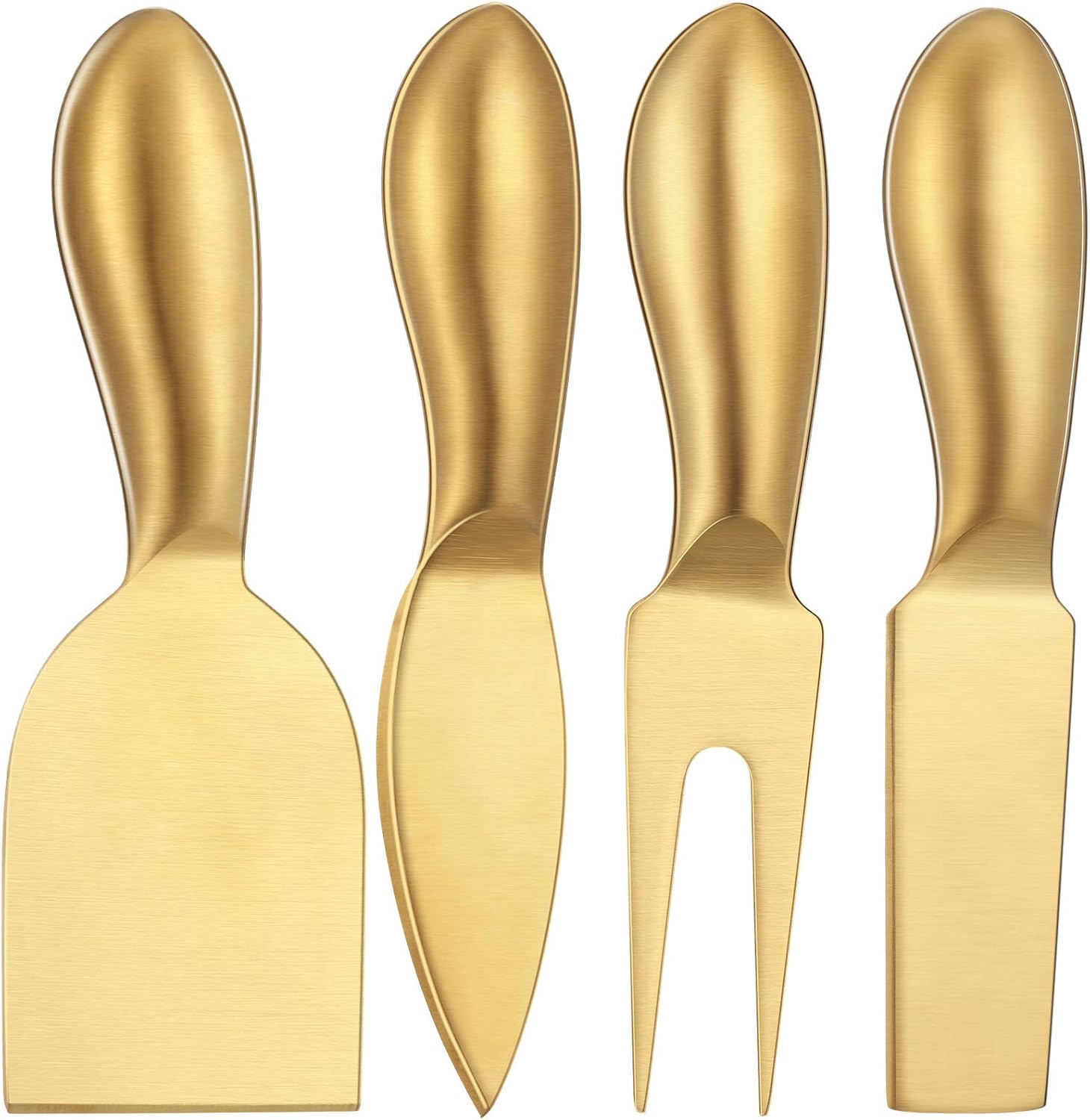 4 Pieces Stainless Steel Cheese Knives Set, Knife Fork Slicer Butter Knife Set for Charcuterie and Cheese Spread Kitchen Cooking Christmas Gift for Women (Gold) - Image 1
