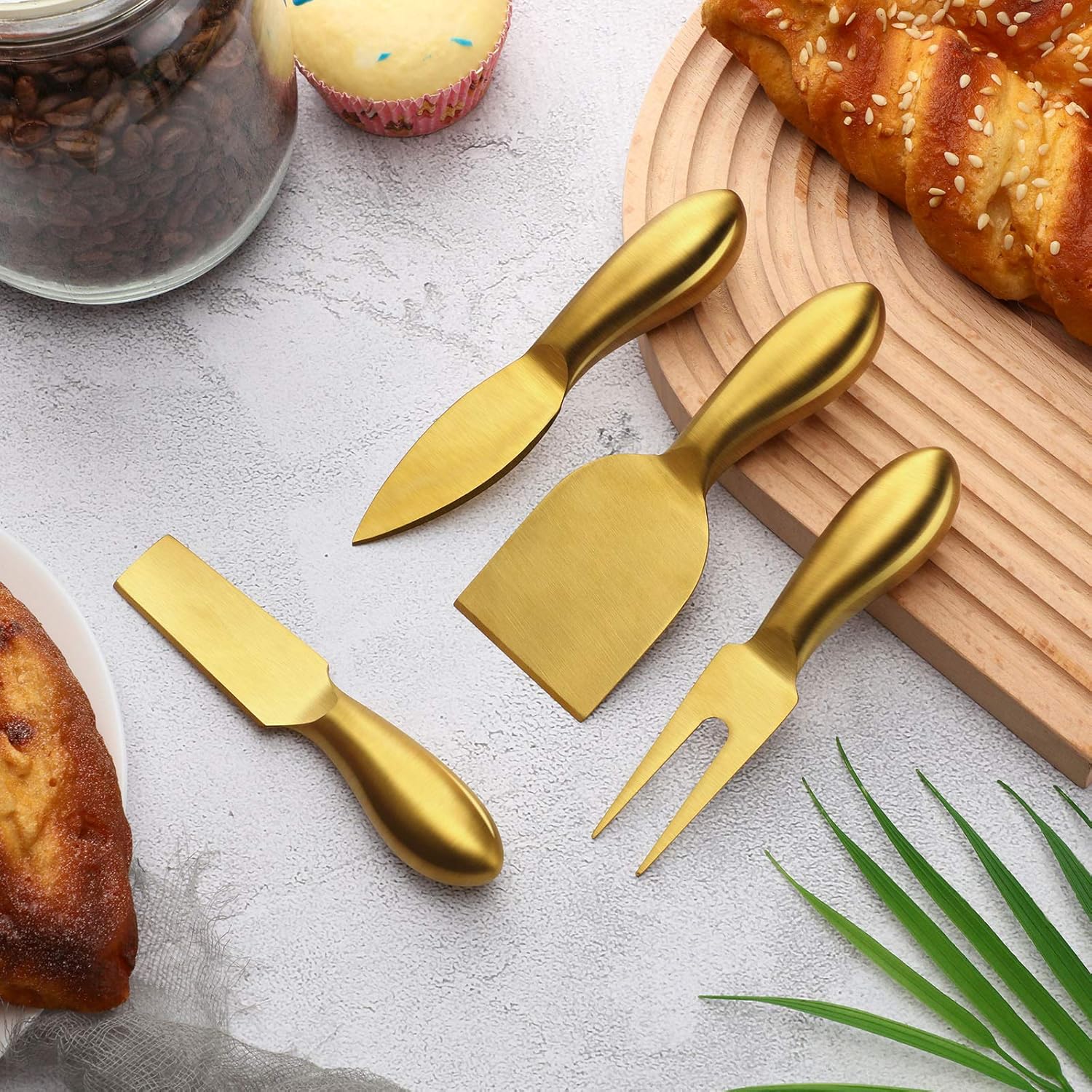 4 Pieces Stainless Steel Cheese Knives Set, Knife Fork Slicer Butter Knife Set for Charcuterie and Cheese Spread Kitchen Cooking Christmas Gift for Women (Gold) - Image 5