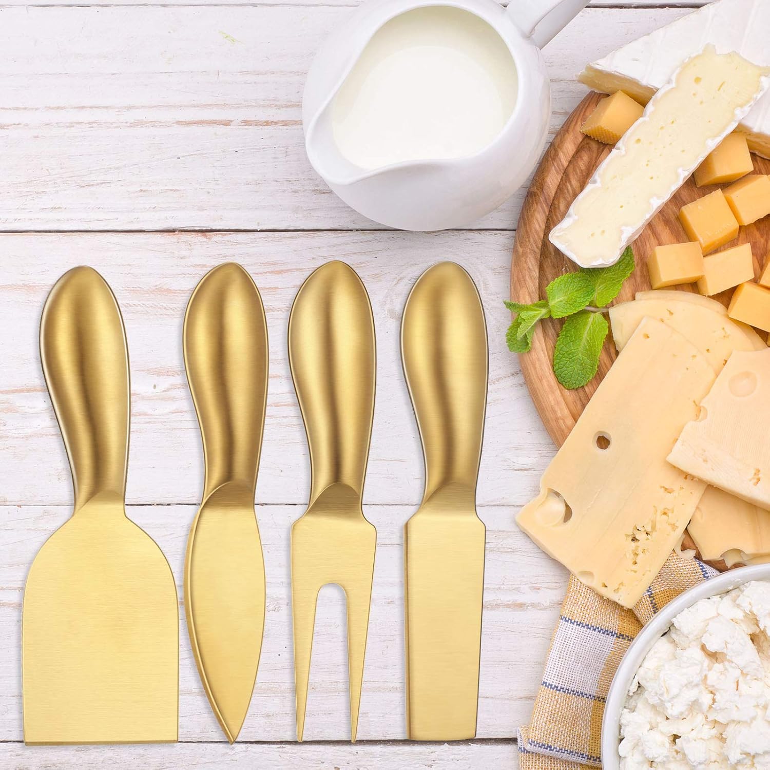 4 Pieces Stainless Steel Cheese Knives Set, Knife Fork Slicer Butter Knife Set for Charcuterie and Cheese Spread Kitchen Cooking Christmas Gift for Women (Gold) - Image 7