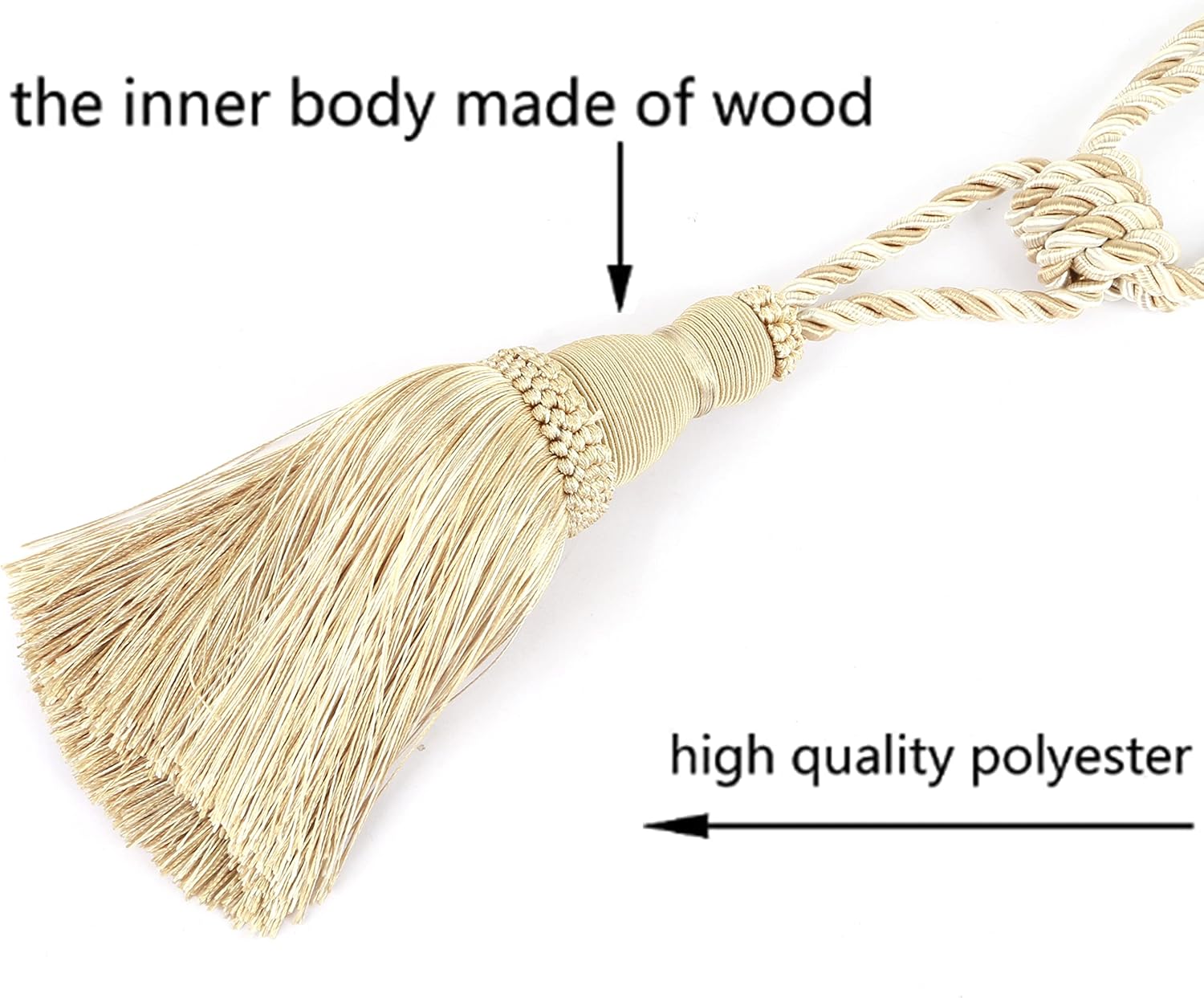 2 Pack Curtain Tiebacks Tassel Drapery Tie-Backs Rope Handmade Holdbacks Home Office Hotel Decorative (Mix Beige, 2 Pack) - Image 2