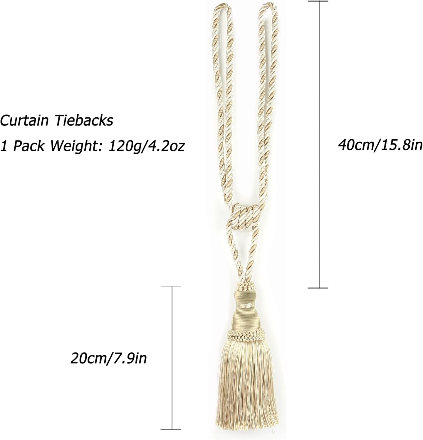 2 Pack Curtain Tiebacks Tassel Drapery Tie-Backs Rope Handmade Holdbacks Home Office Hotel Decorative (Mix Beige, 2 Pack) - Image 5