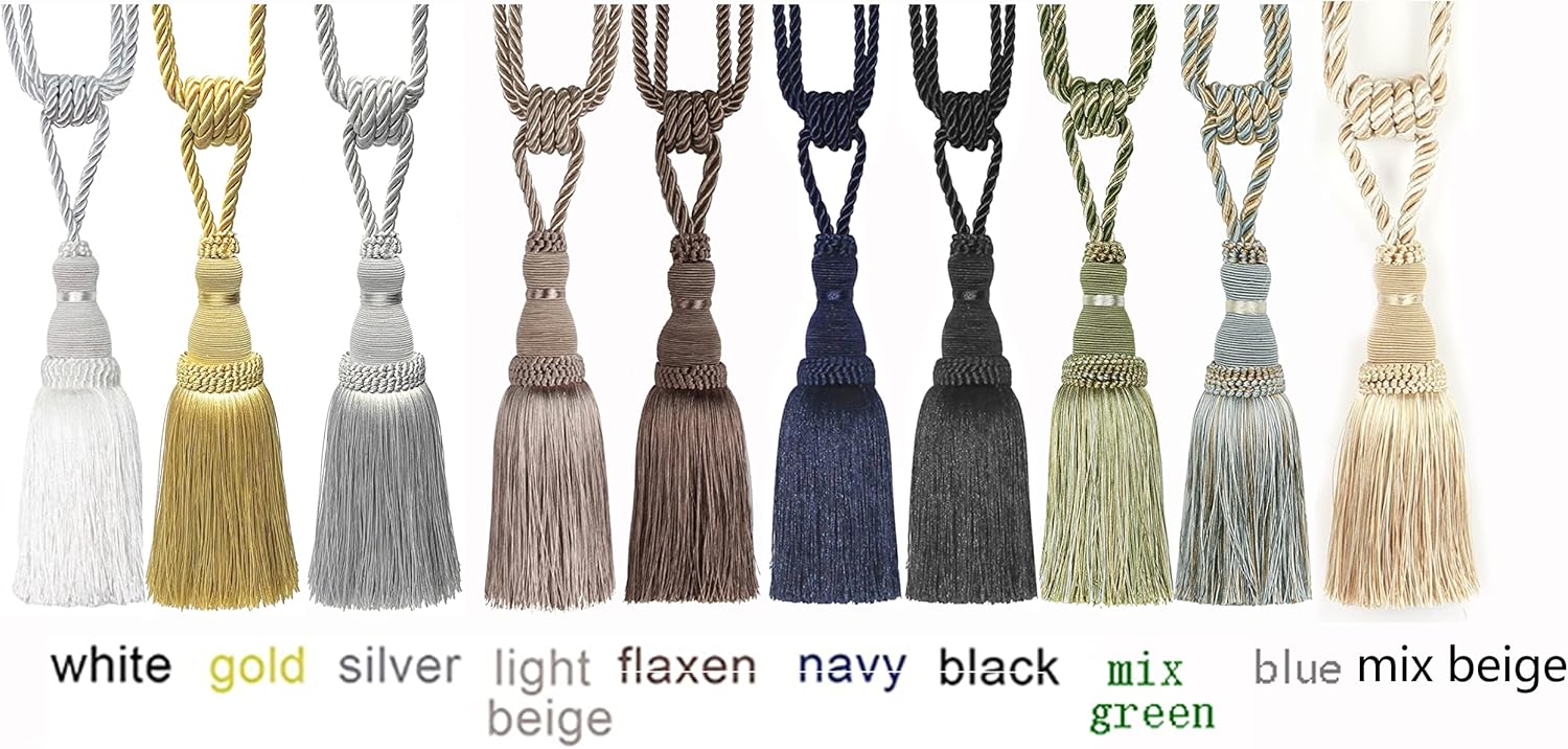 2 Pack Curtain Tiebacks Tassel Drapery Tie-Backs Rope Handmade Holdbacks Home Office Hotel Decorative (Mix Beige, 2 Pack) - Image 6