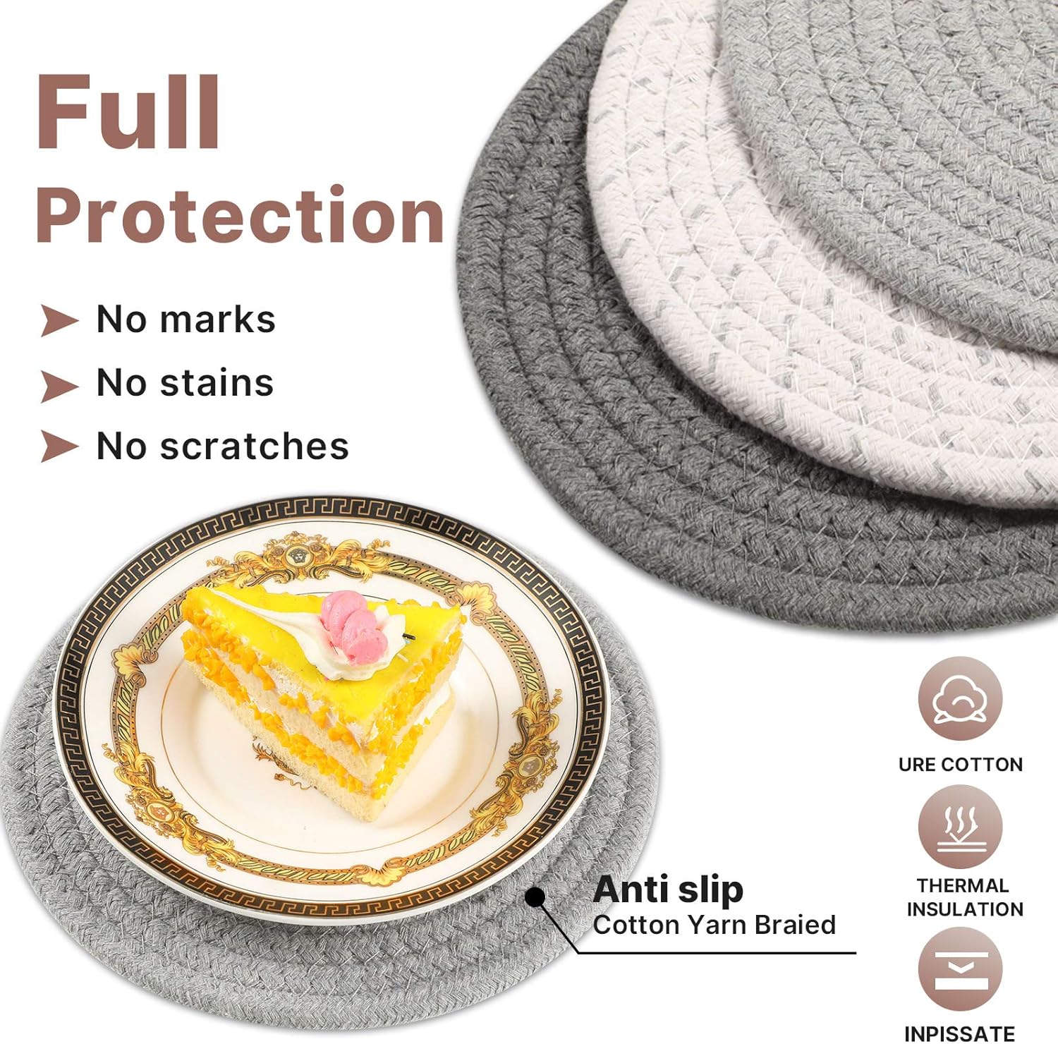 7 Pieces Square Pot Holders Washable Heat Resistant Pocket Mitt with Hanging Loop and Round Thread Weave Coaster Braided Drink Hot Pad Absorbent Woven Coaster for Kitchen Cooking Dinning - Image 3