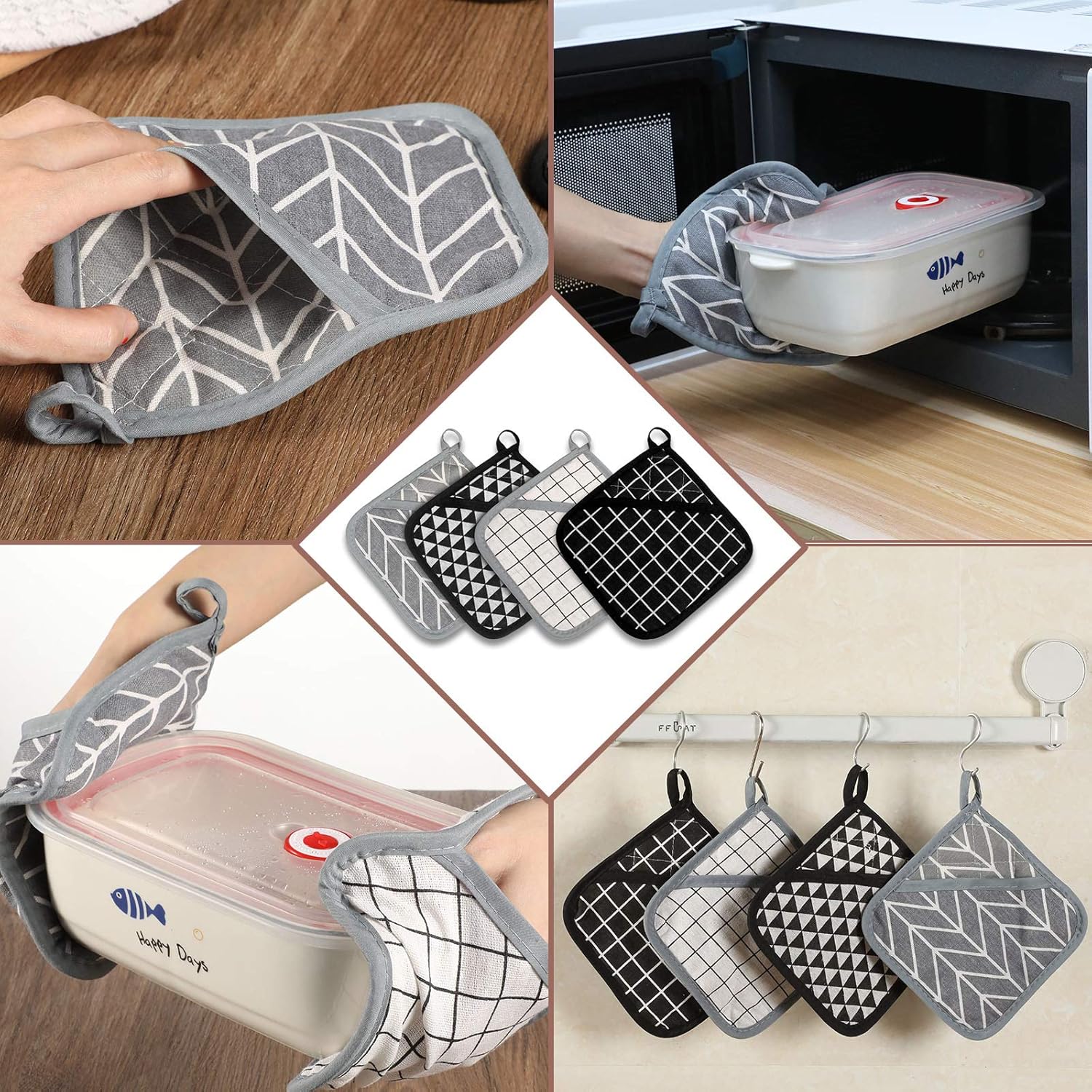 7 Pieces Square Pot Holders Washable Heat Resistant Pocket Mitt with Hanging Loop and Round Thread Weave Coaster Braided Drink Hot Pad Absorbent Woven Coaster for Kitchen Cooking Dinning - Image 5