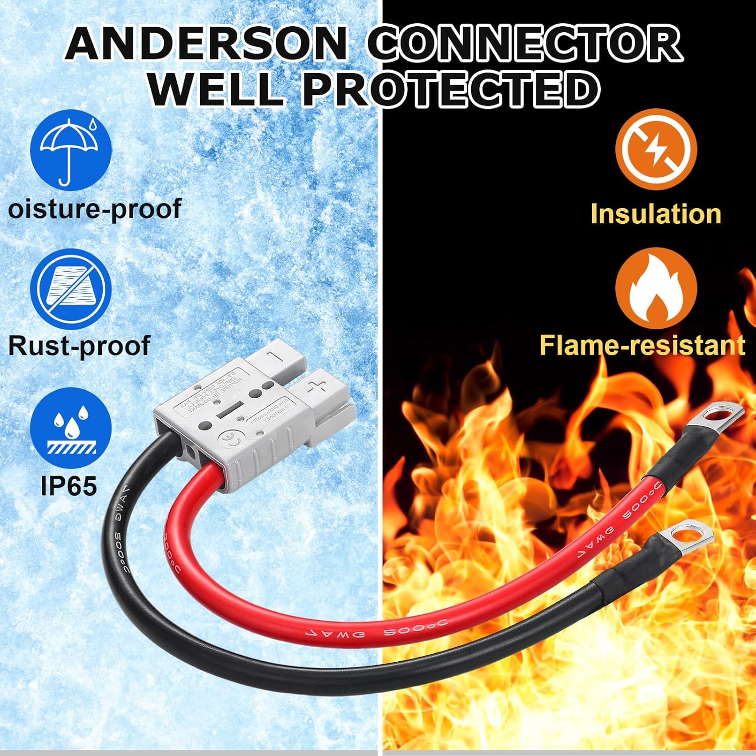 4 Pcs Battery Quick Connector with Copper Ring Compatible with Anderson 50A Winch Power Cable for Lifepo4 Battery Power Transfer Forklift Golf Carts Trailer - Image 4