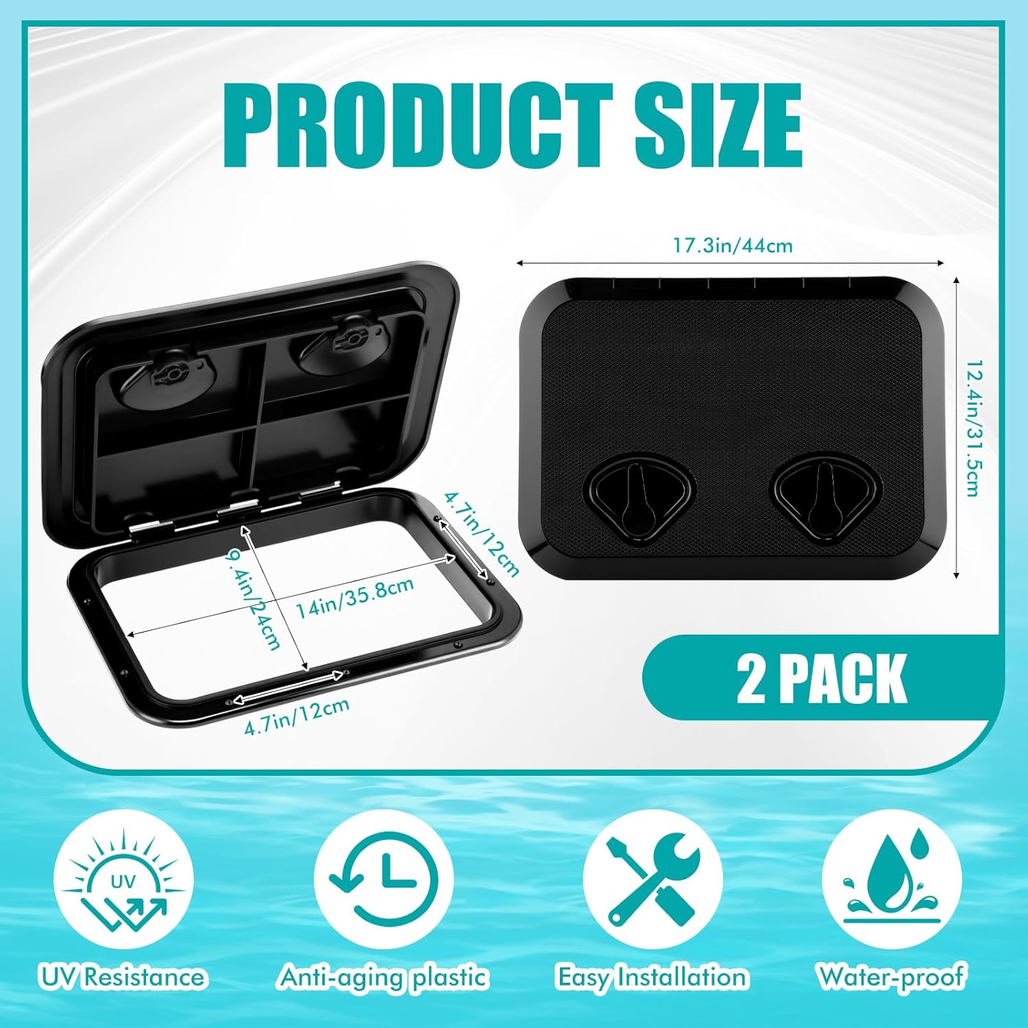2 Pcs Marine Deck Access Hatch Rectangle Boat Deck Hatch & Lid with 20 Screws Non Slip Surface for Marine Yacht RV Truck Vent Accessories - Image 2