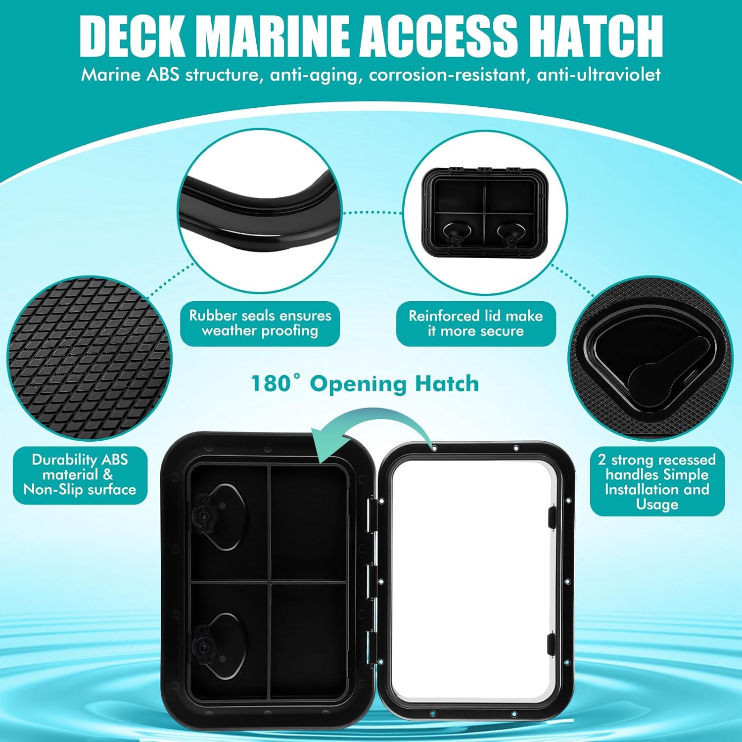 2 Pcs Marine Deck Access Hatch Rectangle Boat Deck Hatch & Lid with 20 Screws Non Slip Surface for Marine Yacht RV Truck Vent Accessories - Image 3