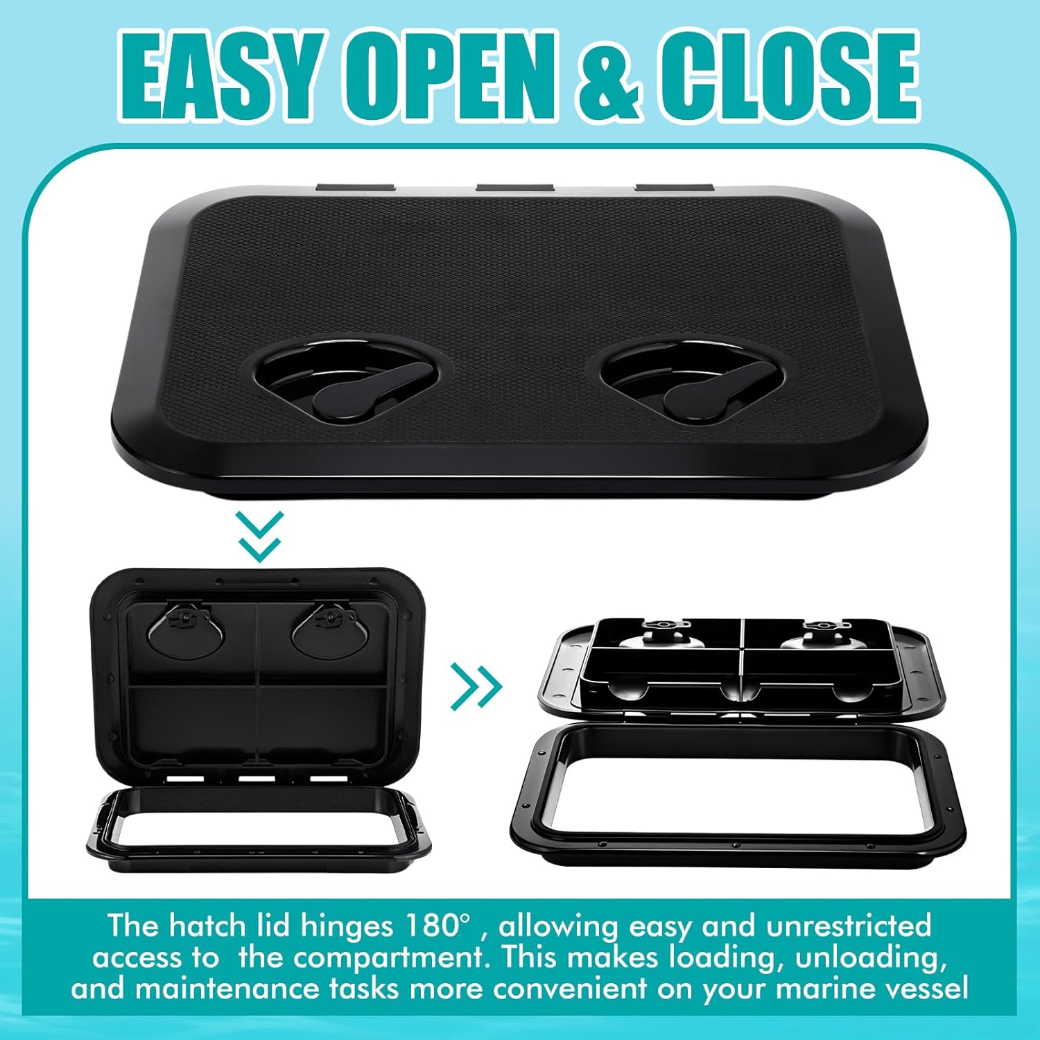 2 Pcs Marine Deck Access Hatch Rectangle Boat Deck Hatch & Lid with 20 Screws Non Slip Surface for Marine Yacht RV Truck Vent Accessories - Image 4