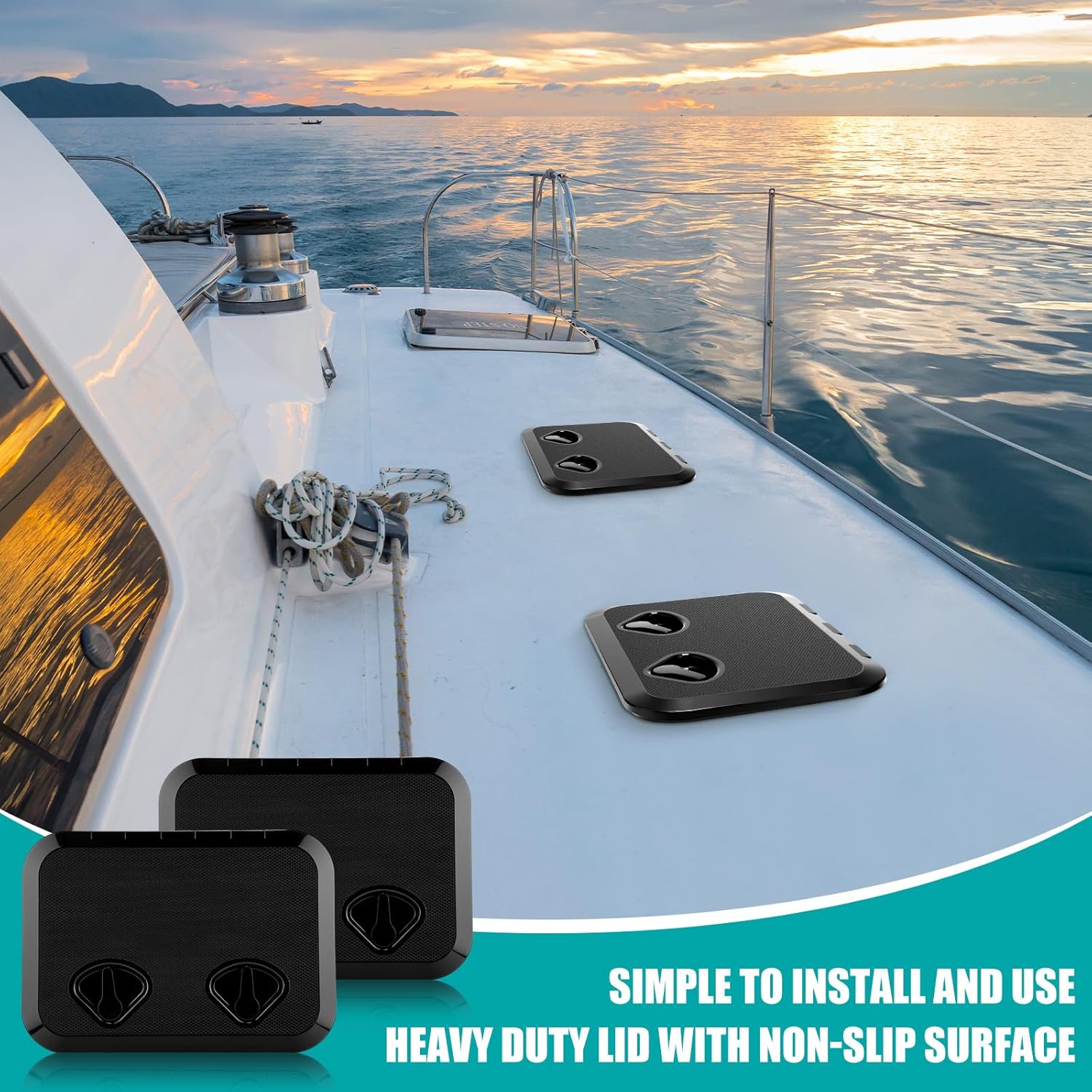 2 Pcs Marine Deck Access Hatch Rectangle Boat Deck Hatch & Lid with 20 Screws Non Slip Surface for Marine Yacht RV Truck Vent Accessories - Image 5
