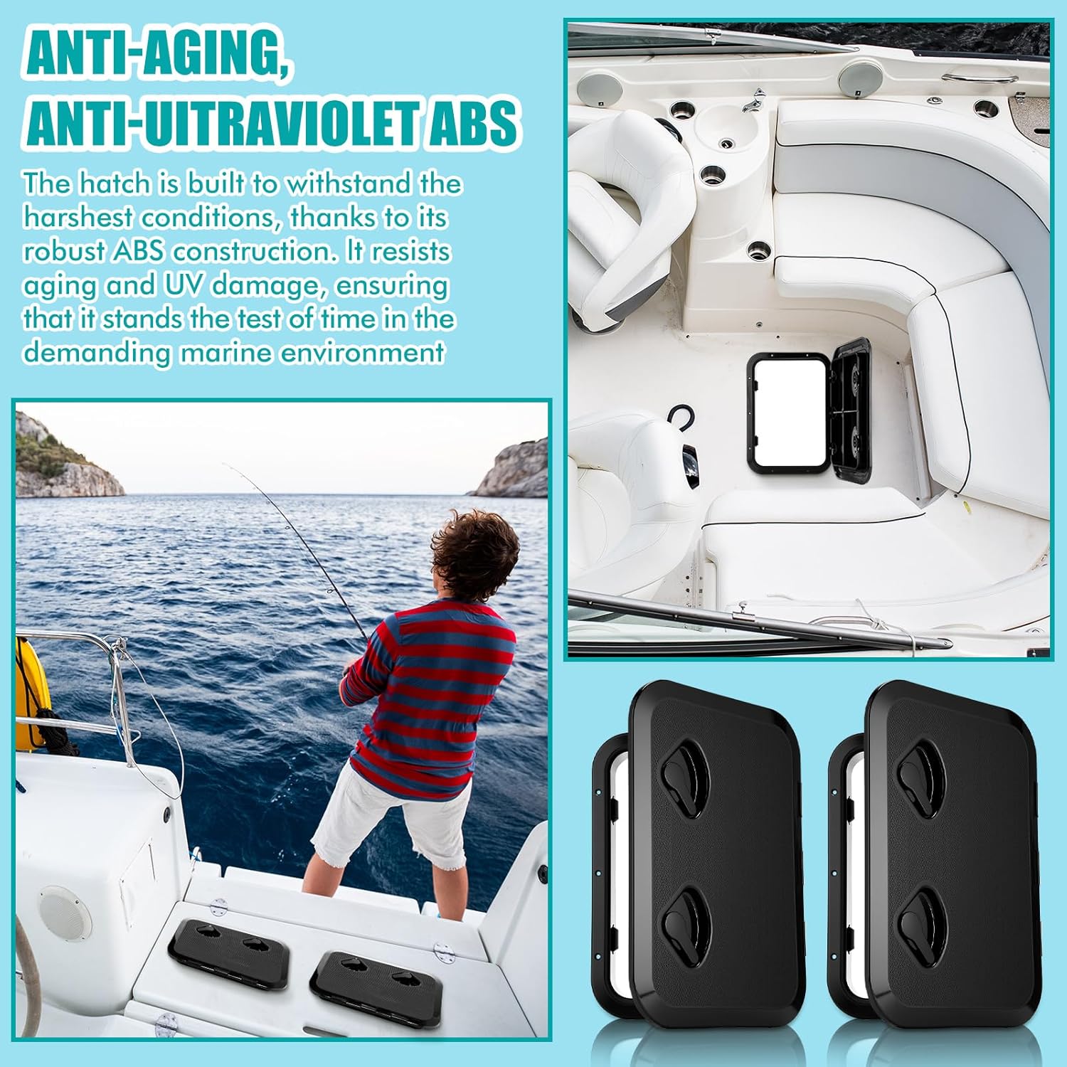 2 Pcs Marine Deck Access Hatch Rectangle Boat Deck Hatch & Lid with 20 Screws Non Slip Surface for Marine Yacht RV Truck Vent Accessories - Image 6