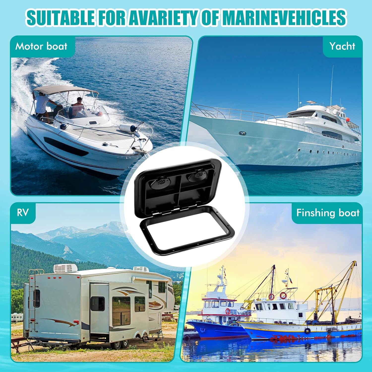 2 Pcs Marine Deck Access Hatch Rectangle Boat Deck Hatch & Lid with 20 Screws Non Slip Surface for Marine Yacht RV Truck Vent Accessories - Image 7