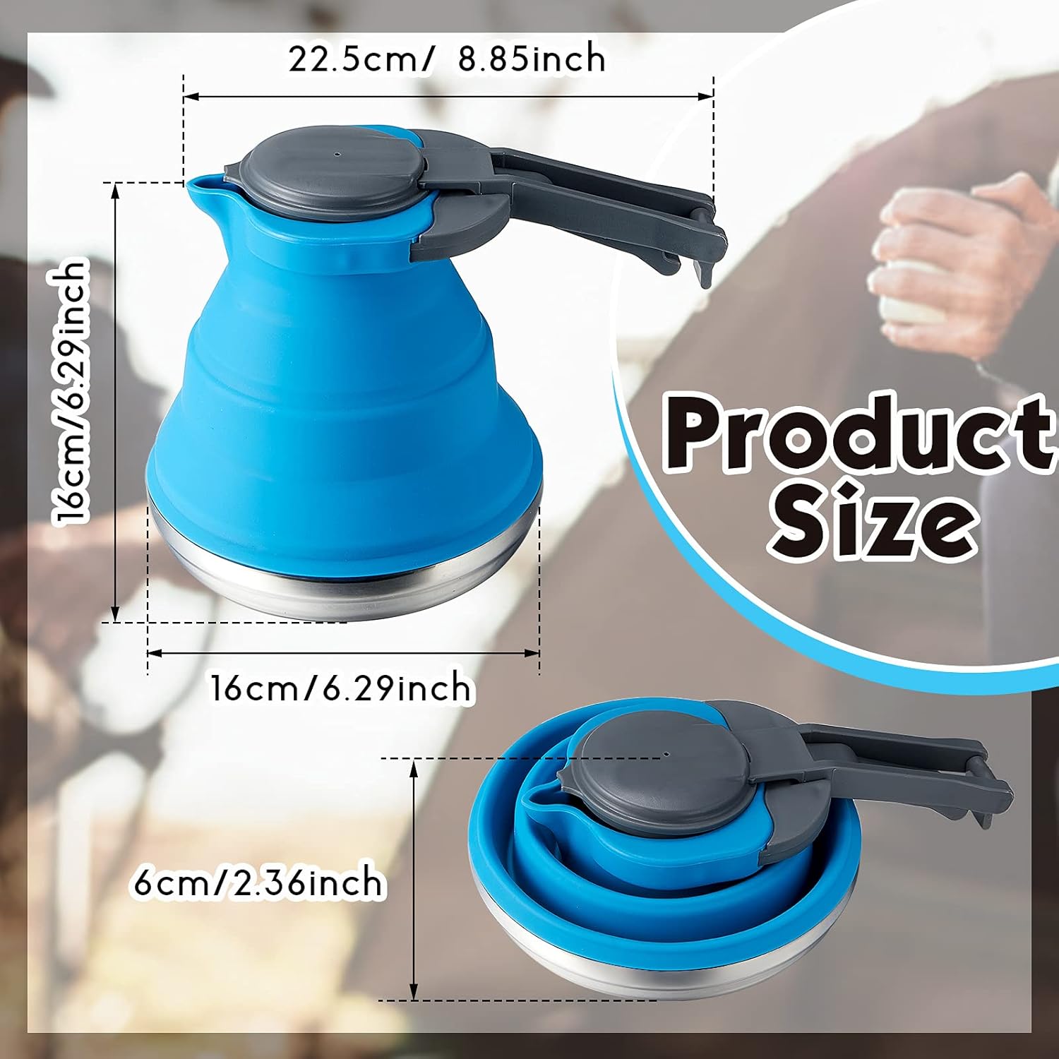 1.5l Portable Collapsible Kettle Camping Pot Collapsible Tea Kettle for Hiking Travel and Outdoors - Image 2
