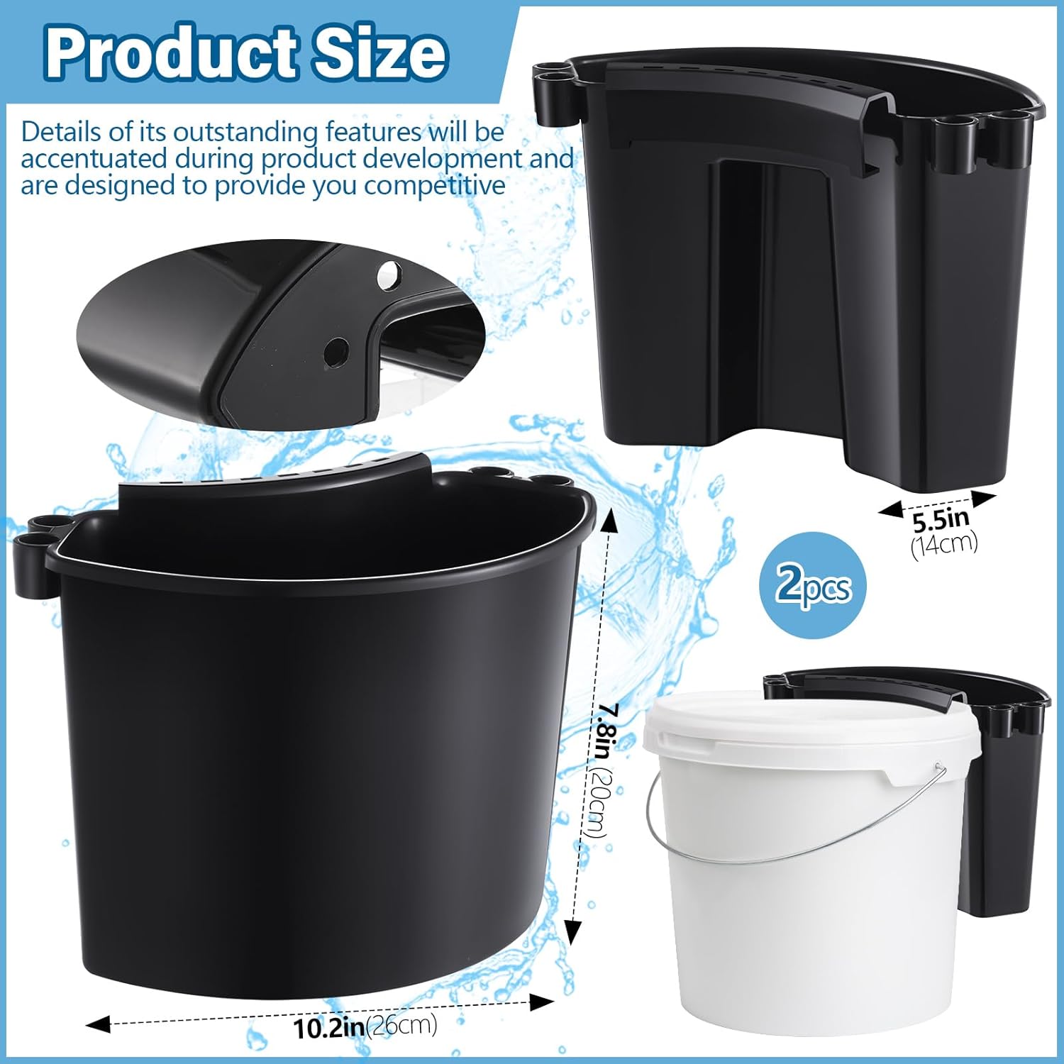 2 Pcs Car Detailing Bucket Organizer 10.2 x 7.8 x 5.5 Inch Car Washing Bucket Caddy Portable Multipurpose Hanging Organizer for Accessories Tool Home Garden Camping (Black) - Image 2