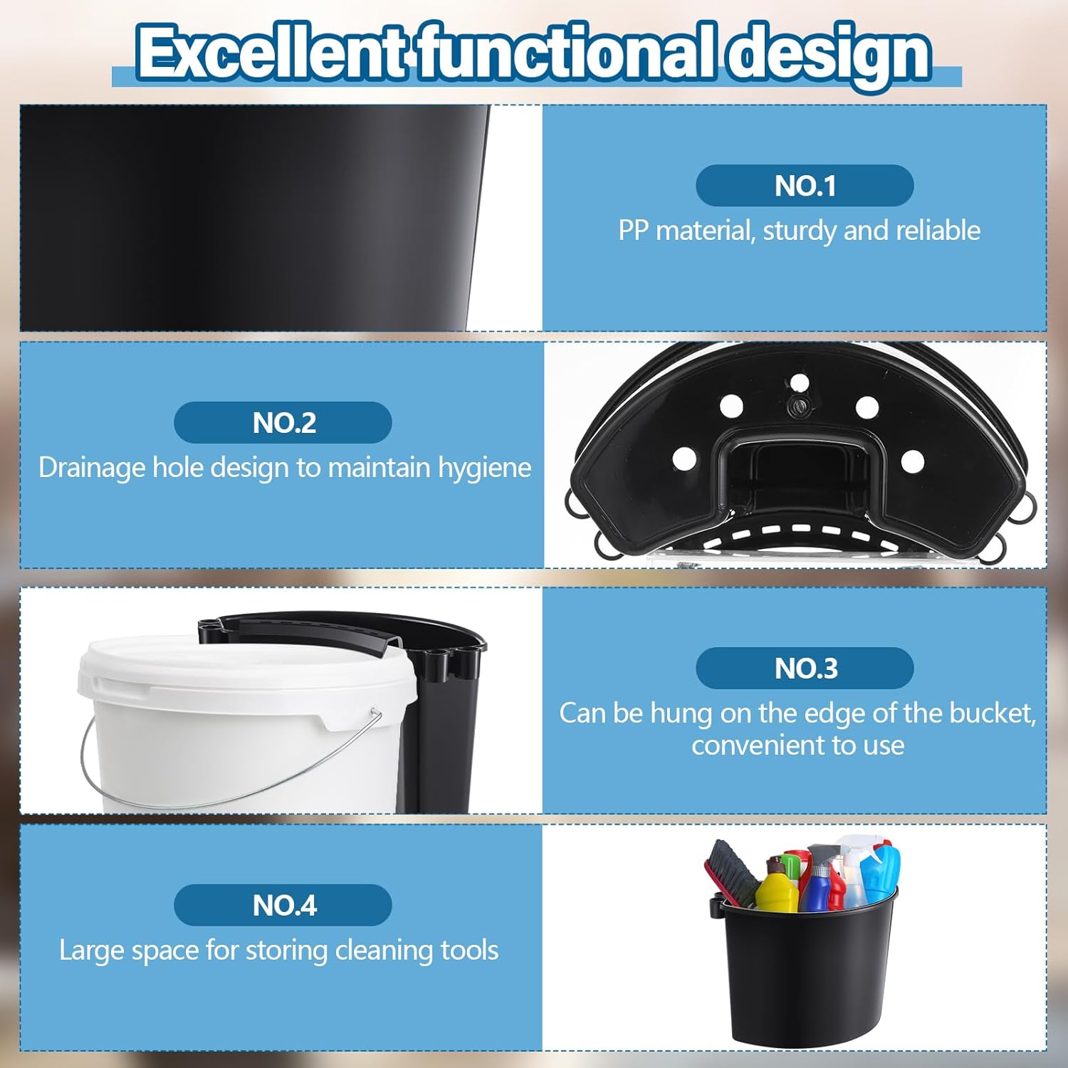 2 Pcs Car Detailing Bucket Organizer 10.2 x 7.8 x 5.5 Inch Car Washing Bucket Caddy Portable Multipurpose Hanging Organizer for Accessories Tool Home Garden Camping (Black) - Image 3