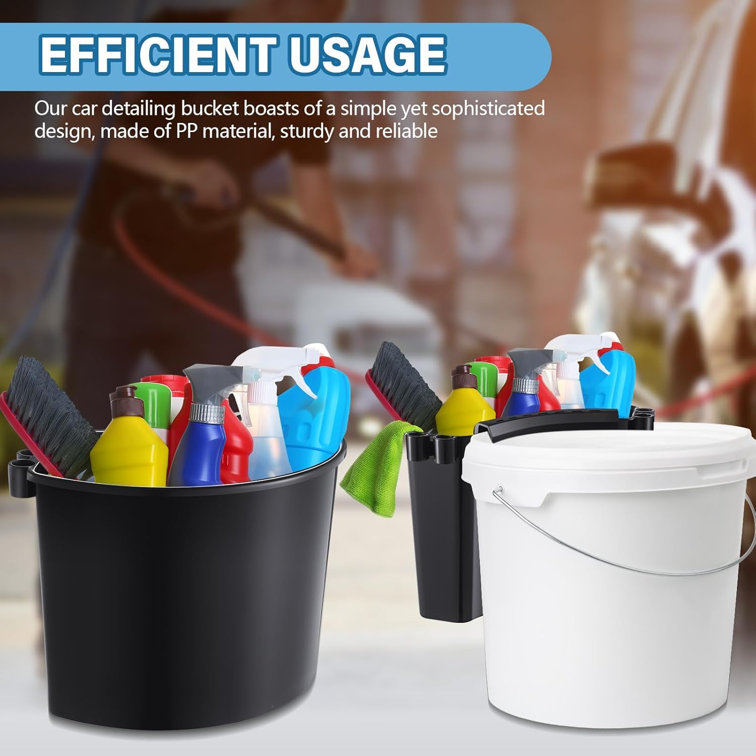 2 Pcs Car Detailing Bucket Organizer 10.2 x 7.8 x 5.5 Inch Car Washing Bucket Caddy Portable Multipurpose Hanging Organizer for Accessories Tool Home Garden Camping (Black) - Image 7