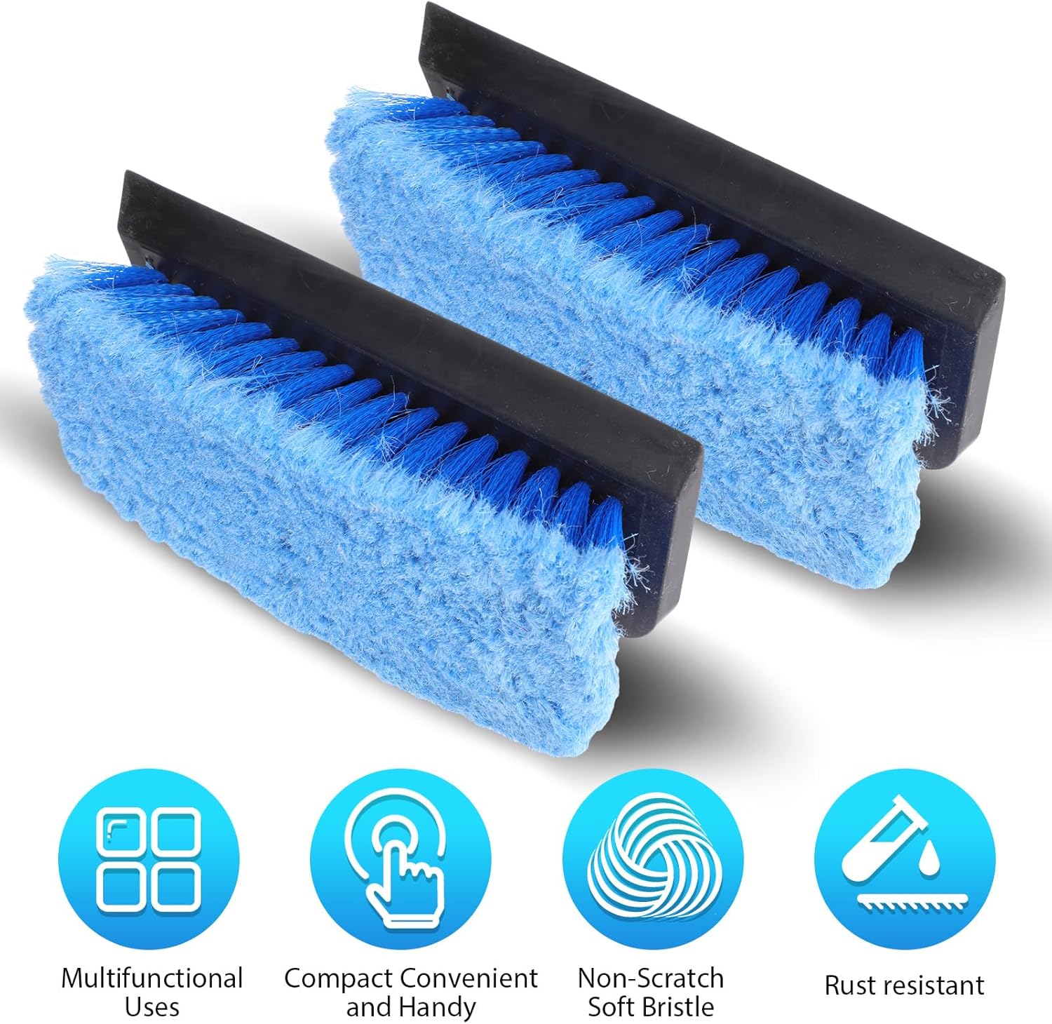 2 Pcs 10 Inch Solar Panel Soft Brush Cleaner Head, Bristles Scrub Brush with Rubber Protective Pads Prevent Scratches, for Solar Panels, Cars, RV, Trucks, Boats, Facades of Houses(Blue) - Image 3