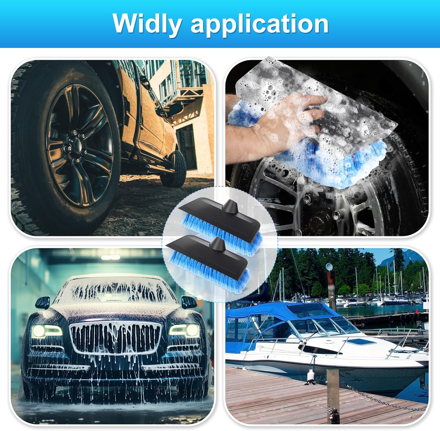 2 Pcs 10 Inch Solar Panel Soft Brush Cleaner Head, Bristles Scrub Brush with Rubber Protective Pads Prevent Scratches, for Solar Panels, Cars, RV, Trucks, Boats, Facades of Houses(Blue) - Image 6